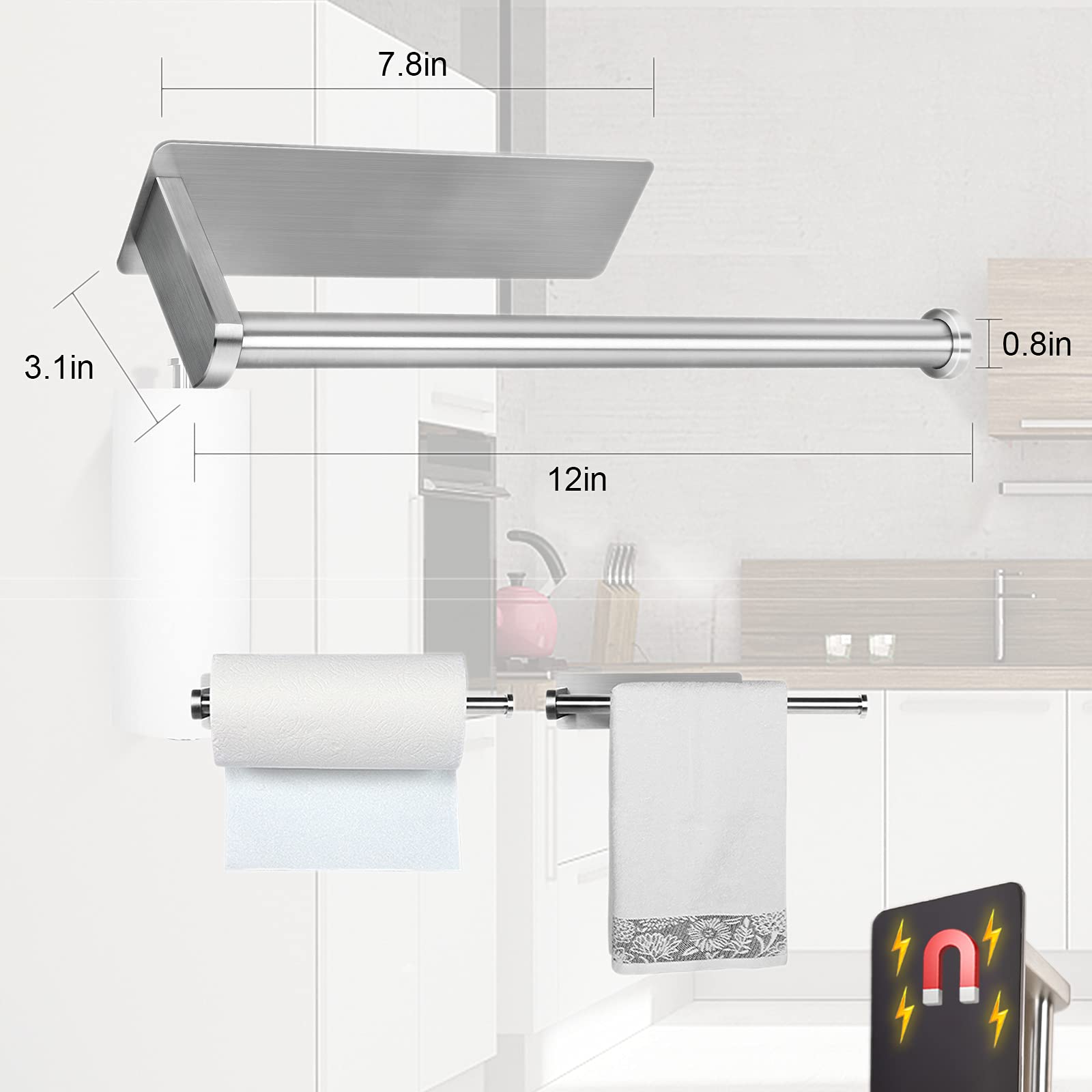 Paper Towel Holder Magnetic Towel Holder Rack for Kitchen (magnetic-12inch-Brushed)