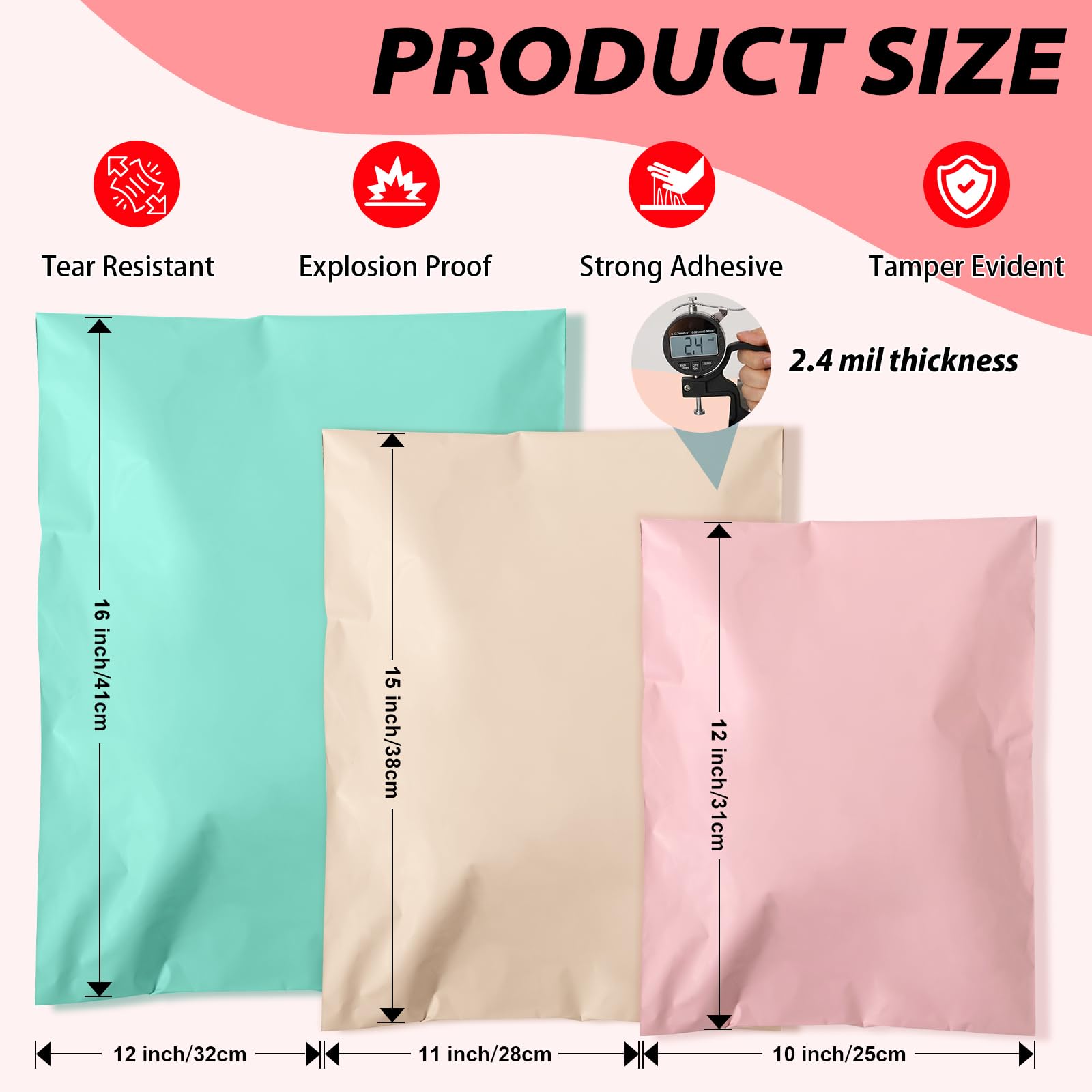 Oududianzi 30PCS Large Poly Mailers, 3 Sizes Shipping Bags, Fashion Shipping Envelopes, Plastic Packaging Bags, Self-Seal Polymailers, Mailing Poly Bags for Small Business, Clothing(Pink&Yellow&Green)