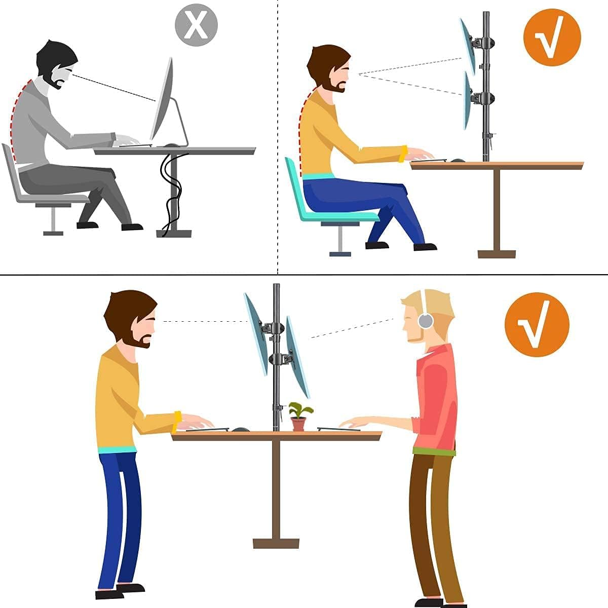 Bracwiser Dual Vertical Fully Adjustable Monitor Arm Stand Mount Fits Two Screen 13-32 inch 22lbs for Monitor Computer Screen 13 15 17 19 20 22 23 24 26 27 32 inch VESA 75 100 (MD7802)