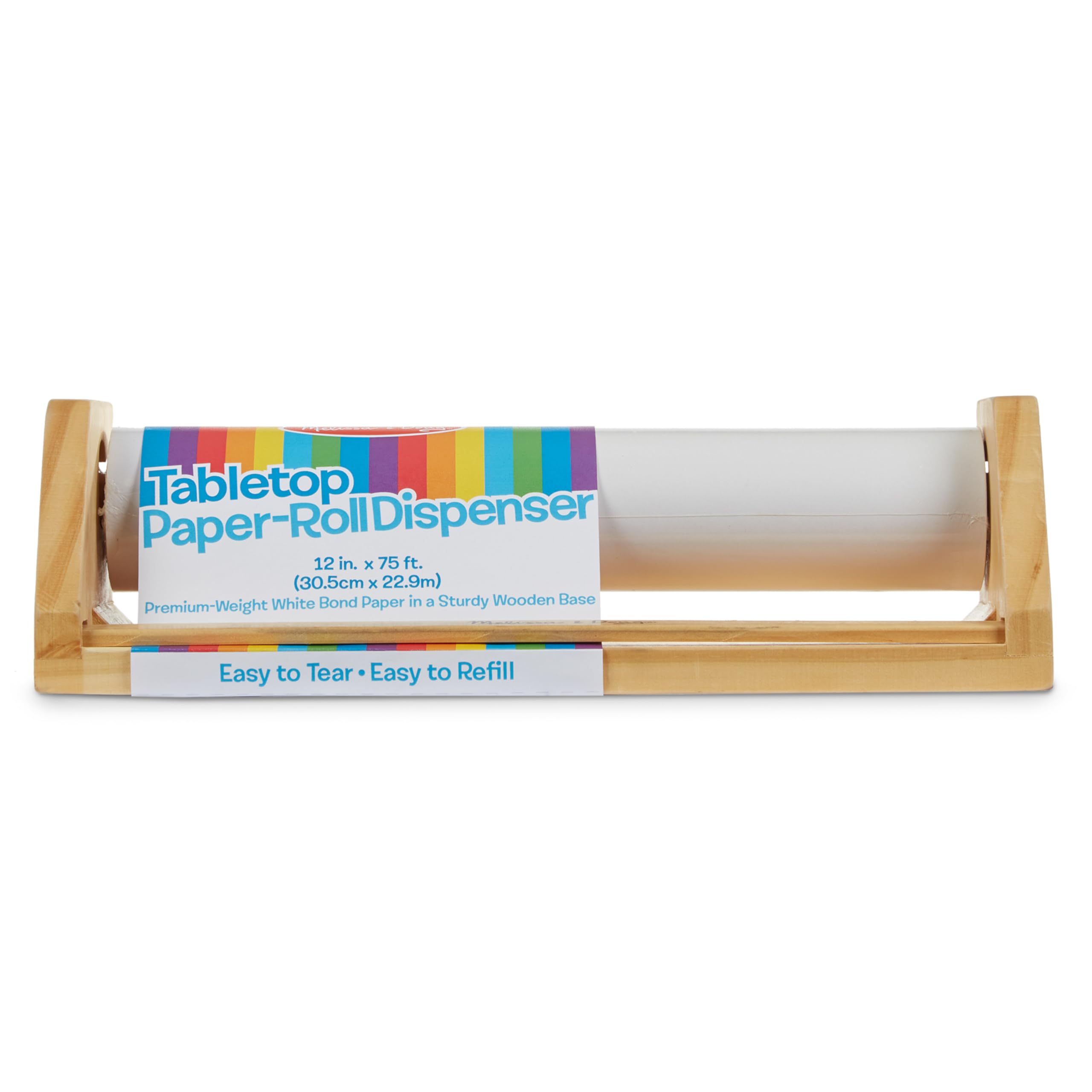 Melissa & Doug Wooden Tabletop Paper Roll Dispenser with 12” x 75-Foot White Bond Paper & Roller, Art Supplies for Drawing, Painting, Crafting & Origami, Arts & Crafts Supplies for Kids Ages 3+