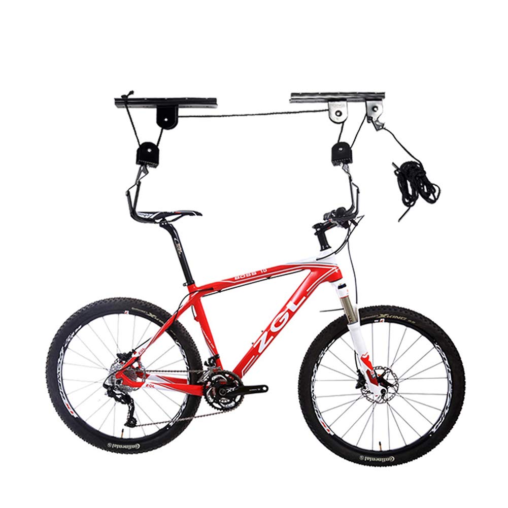 HOSKO Garage Bike Lift - Heavy Duty Ceiling Mountain Bicycle Hook Pulley Rack 100lbs Capacity