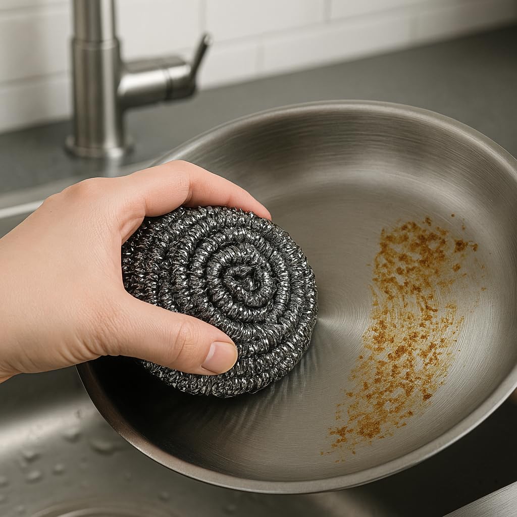 Platinum Crown Heavy-Duty Stainless Steel Wool Scouring Sponges – Rust-Resistant, Long-Lasting, for Pots, Pans, Grill, Oven & Kitchen Cleaning Invidual Packed– 12 Pack 44grams Each