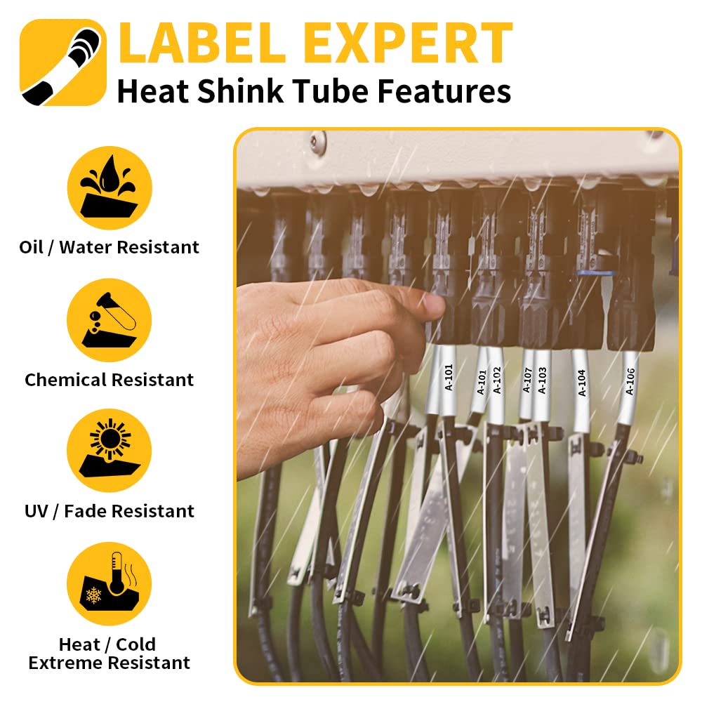 Rhino 18051 Compatible Dymo 4200 Rhino Heat Shrink Tube Labels for DYMO 18051 1/4" 6mm Industrial Label Tapes Work with DYMO 4200 5200 5000 6000 Industrial Label Maker, Black on White, 3-Pack