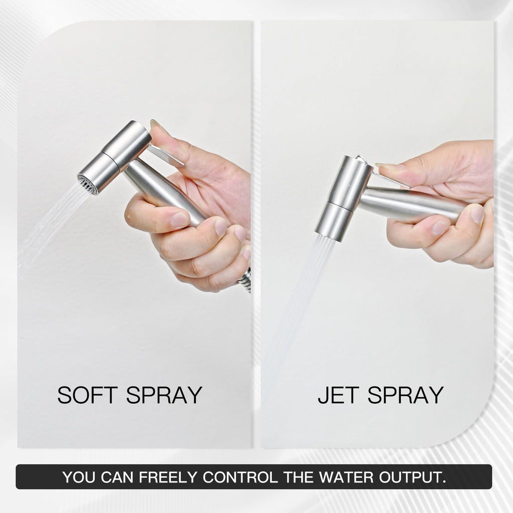 SassyAstra Handheld Bidet Sprayer for Toilet, Adjustable Water Pressure, 47 inch Hose Length (Stainless Steel, 1 Pack)