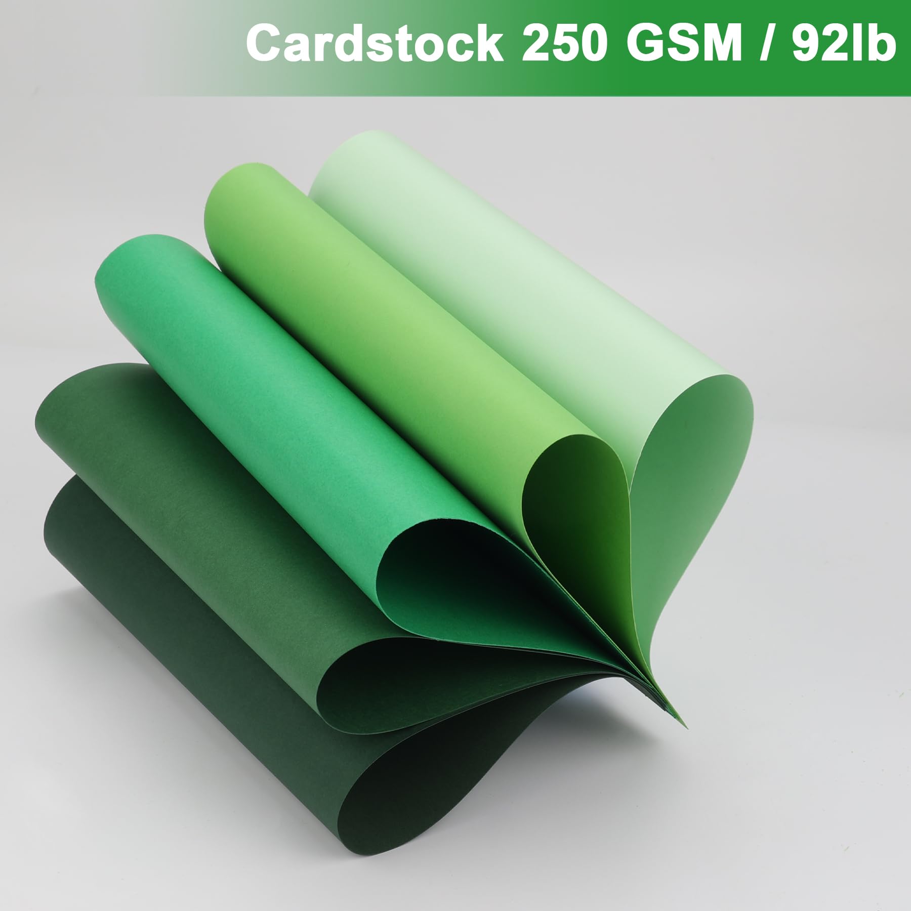 100 Sheets Green Cardstock, 5 Colors Assorted Colored Card Stock Paper 92lb/250gsm for DIY Crafting Scrapbook Decoration Card Craft, 8.3 x 11.7Inches