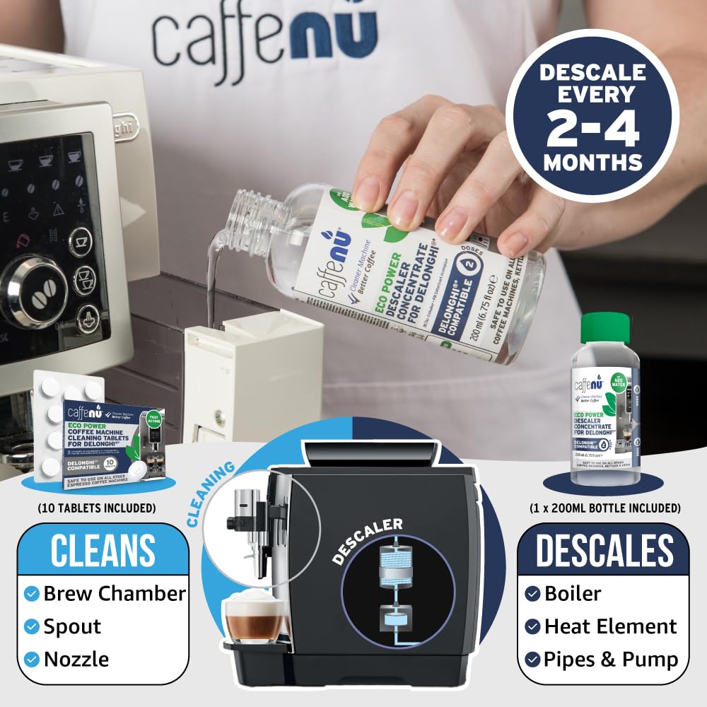 Caffenu Cleaning & Descaling Kit Compatible with DeLonghi Coffee Machines - 2-in-1 Solution for Machine Maintenance