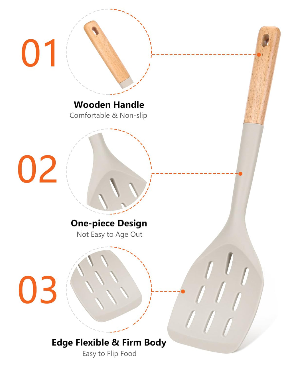 Pack of 2 Silicone Spatula, Non Stick Cooking Utensil Set Stainless Steel Handle Kitchen Turner for Baking Mixing Grilling Serving Food Heat Resistant Non Scratch Hooks Included (Khaki)