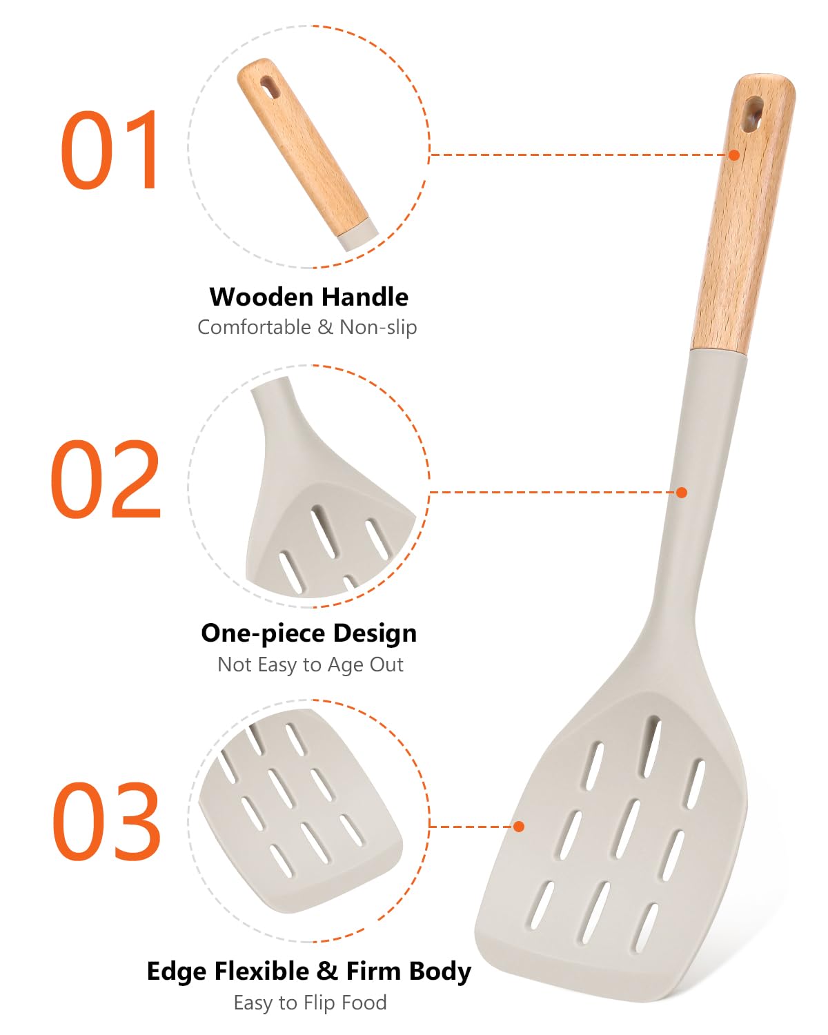 Pack of 2 Silicone Spatula, Non Stick Cooking Utensil Set Stainless Steel Handle Kitchen Turner for Baking Mixing Grilling Serving Food Heat Resistant Non Scratch Hooks Included (Khaki)