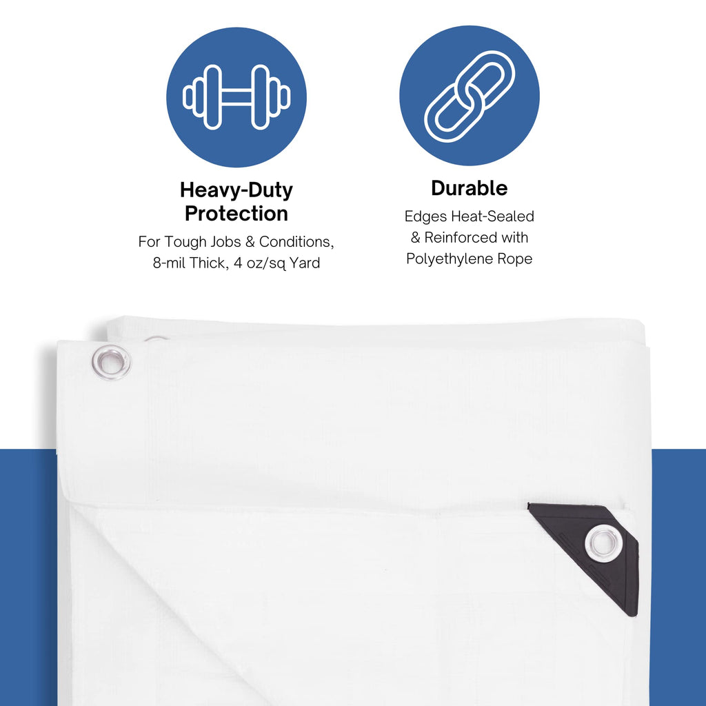 Kotap 8-ft x 20-ft Heavy-Duty 12 by 12 Cross Weave 8-mil White Poly Tarp, Item: TRW-0820