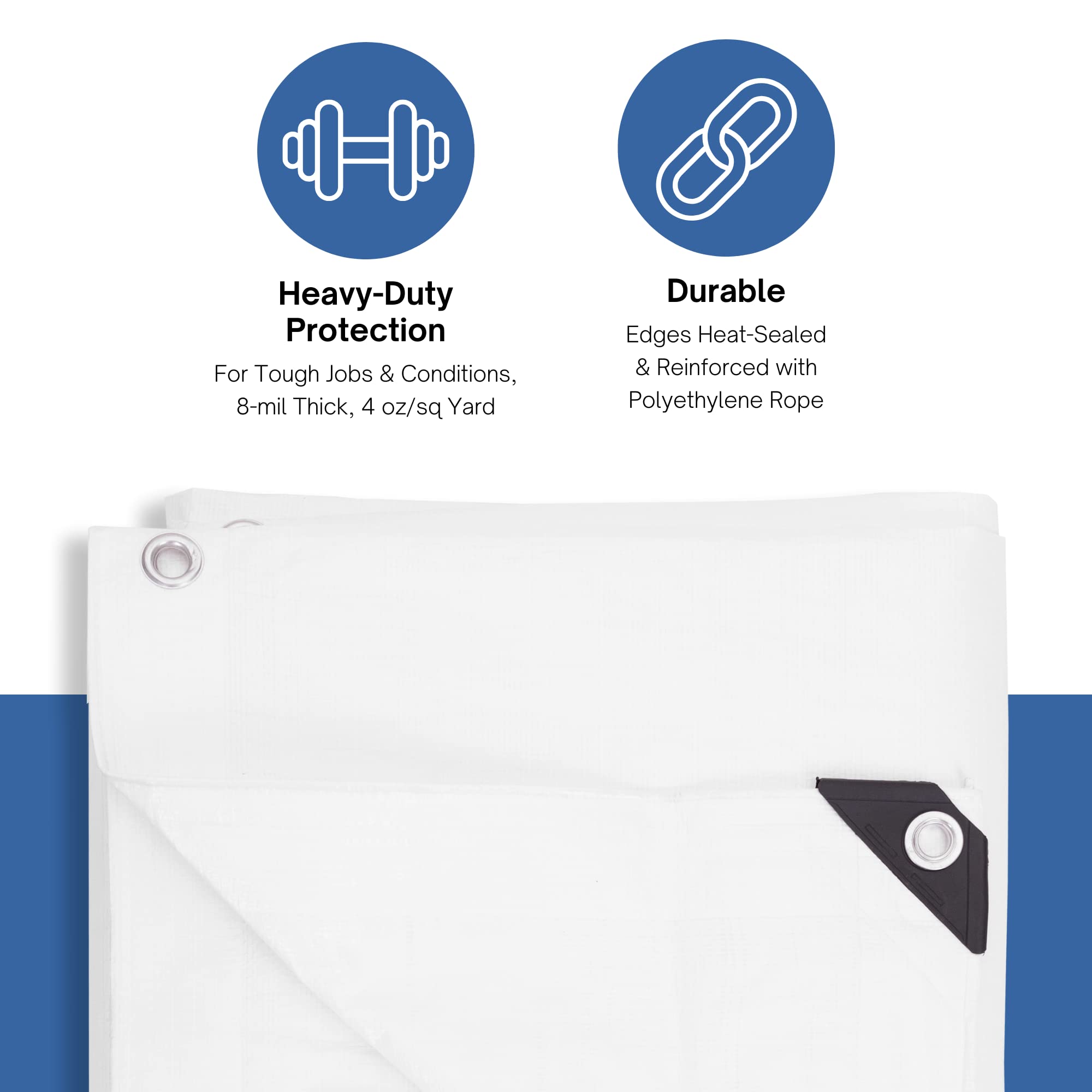Kotap 8-ft x 20-ft Heavy-Duty 12 by 12 Cross Weave 8-mil White Poly Tarp, Item: TRW-0820