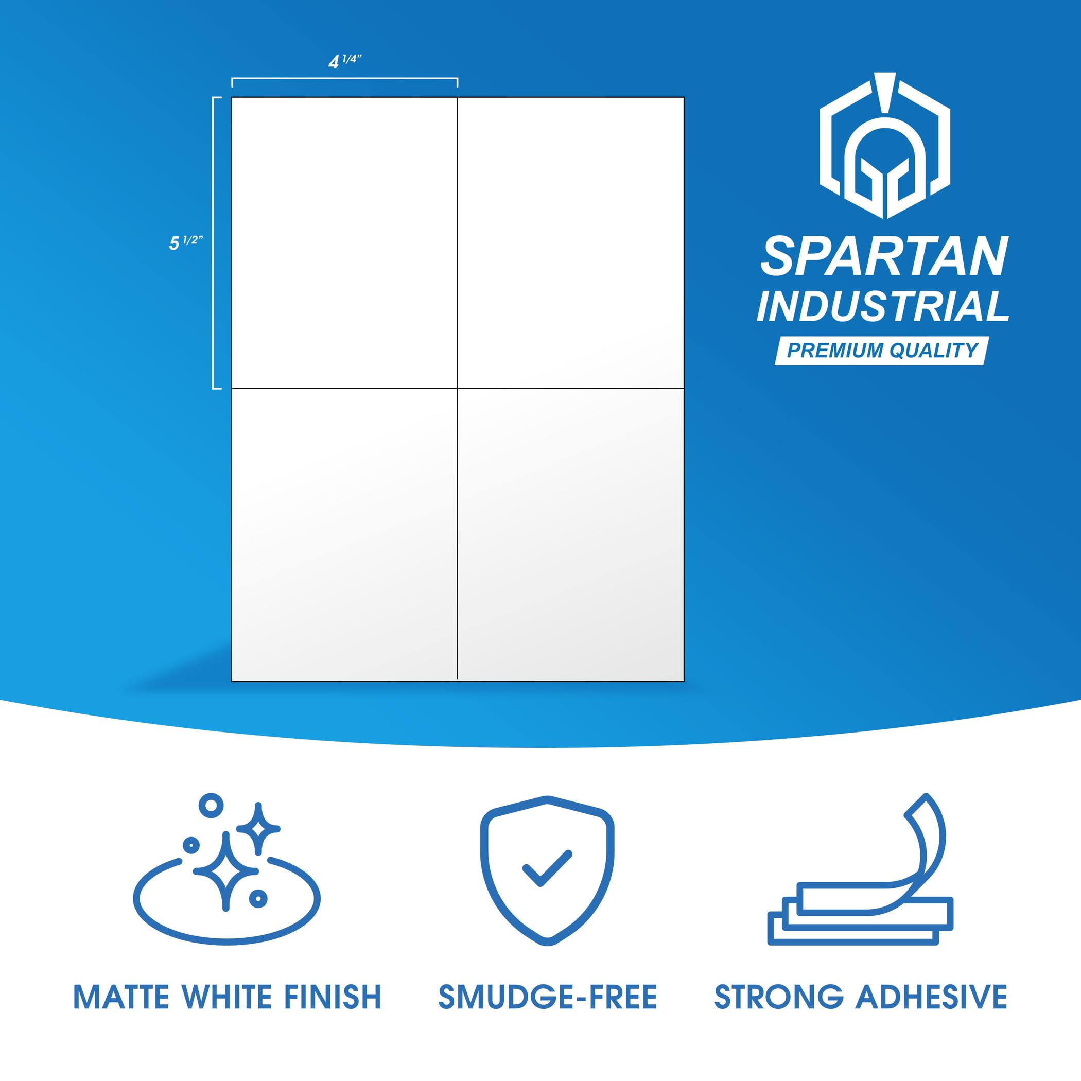 4.25" X 5.5" Matte White Shipping Labels Compatible with Inkjet and Laser Printers - 100 Sheets, 400 Total Printable Stickers for Mailing and Organization - Spartan Industrial Template R023
