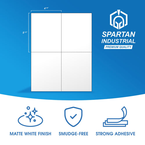 4.25" X 5.5" Matte White Shipping Labels Compatible with Inkjet and Laser Printers - 100 Sheets, 400 Total Printable Stickers for Mailing and Organization - Spartan Industrial Template R023