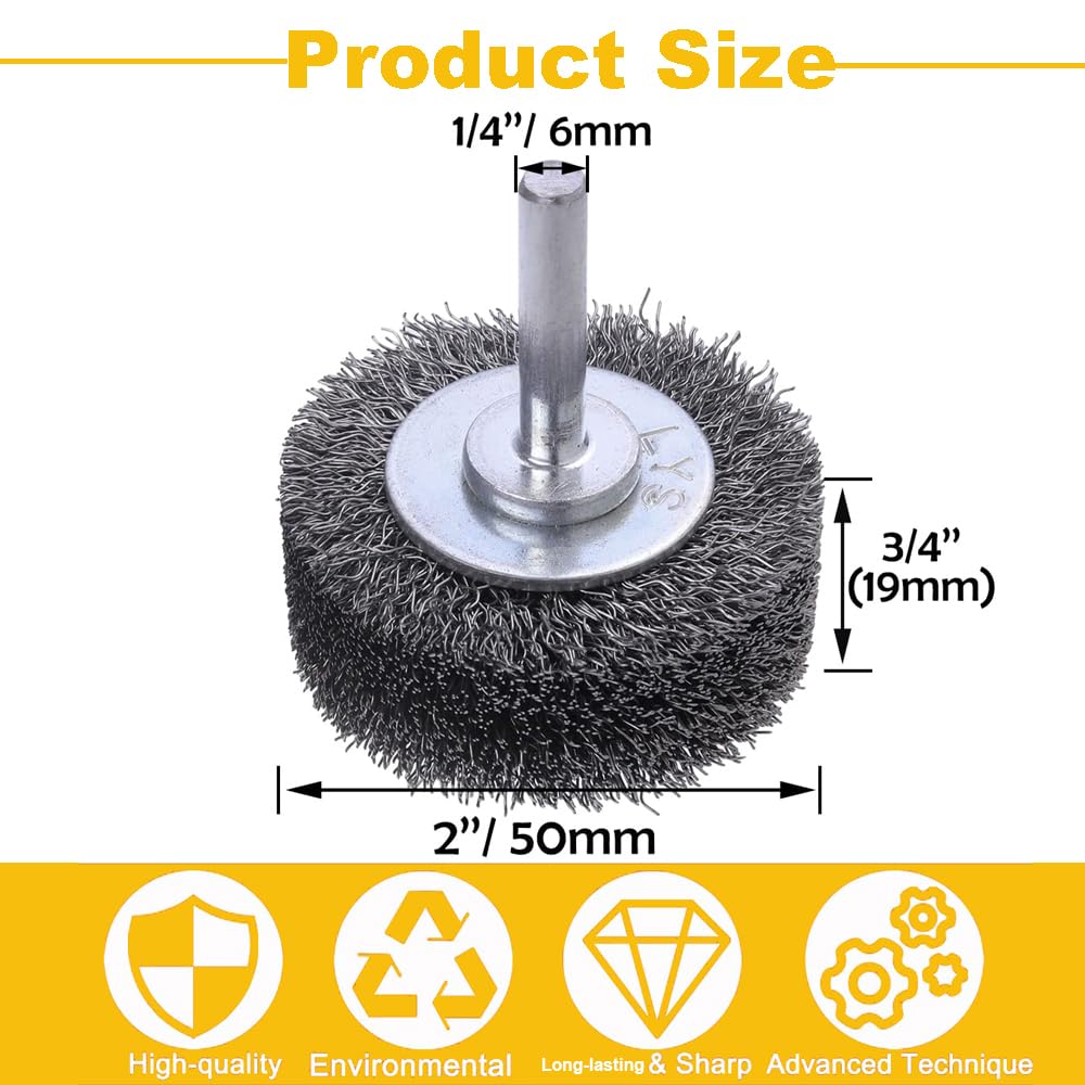 AOKLIT 2 inch Wire Wheel Brush Wire Wheel Brush for Drill Attachment，0.0118" Carbon Steel Wire, 1/4in Shank, 20000RPM，4 Pack Heavy Duty Wire Brushes Removal Paint Rust & Corrosion (4)