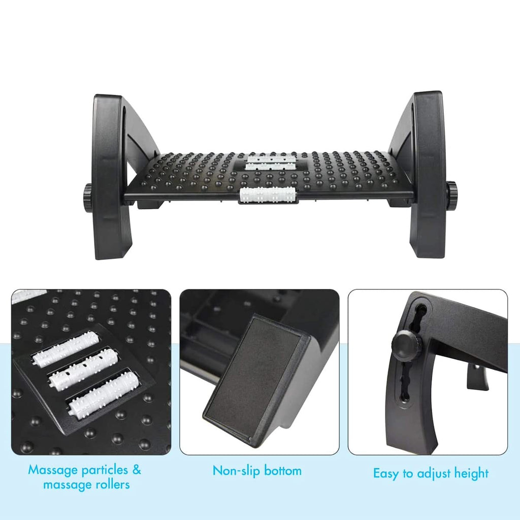 Techson Desk Footrest, Office Massage Texture and Roller Foot Rest with Non-Slip Legs, Ergonomic Adjustable 6 Height Tilting Foot Stool for Home, Office