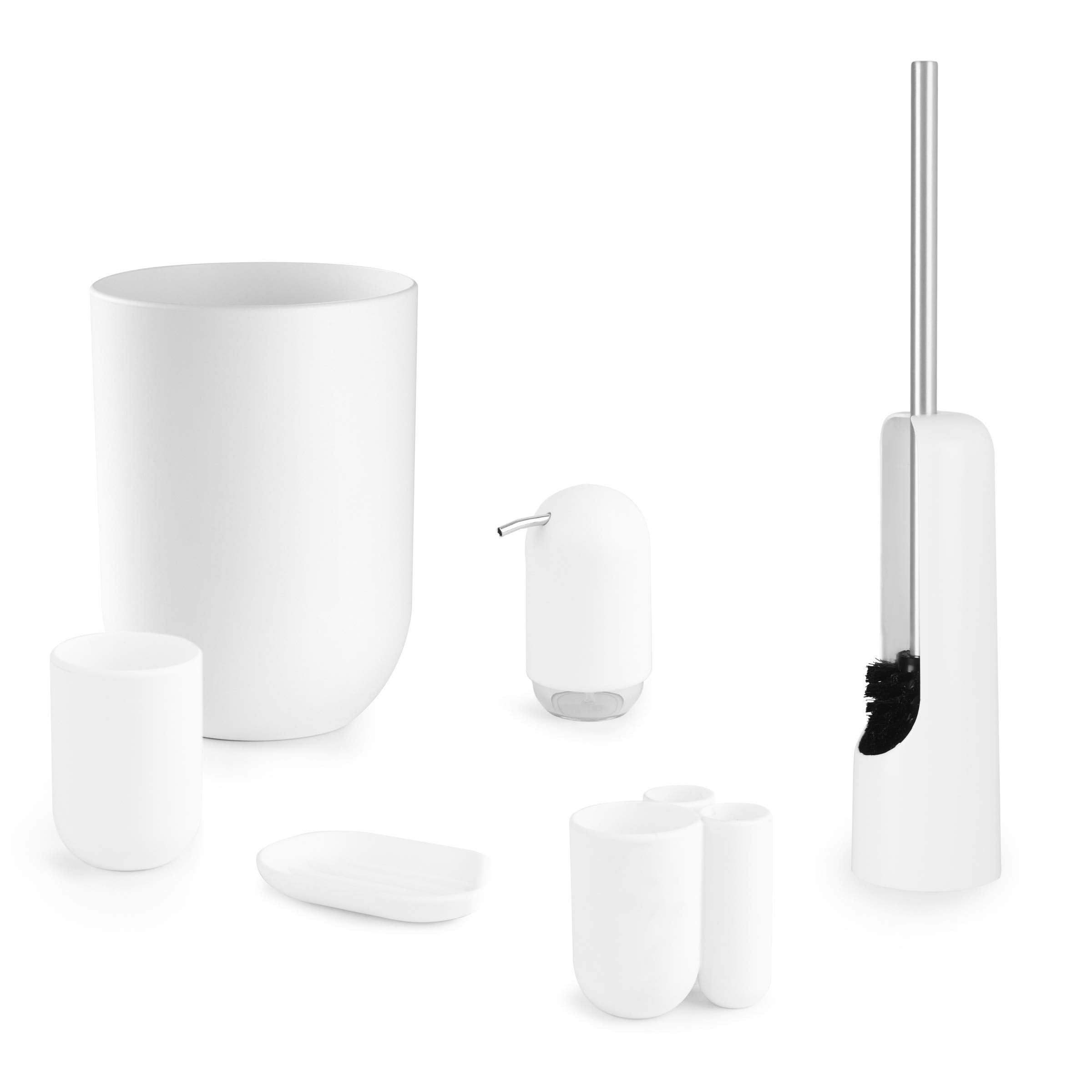 Umbra Touch Trash Can, Small 1.6-Gallon Garbage Bin with Swing Lid, Waste Basket for Bathroom or Office, White