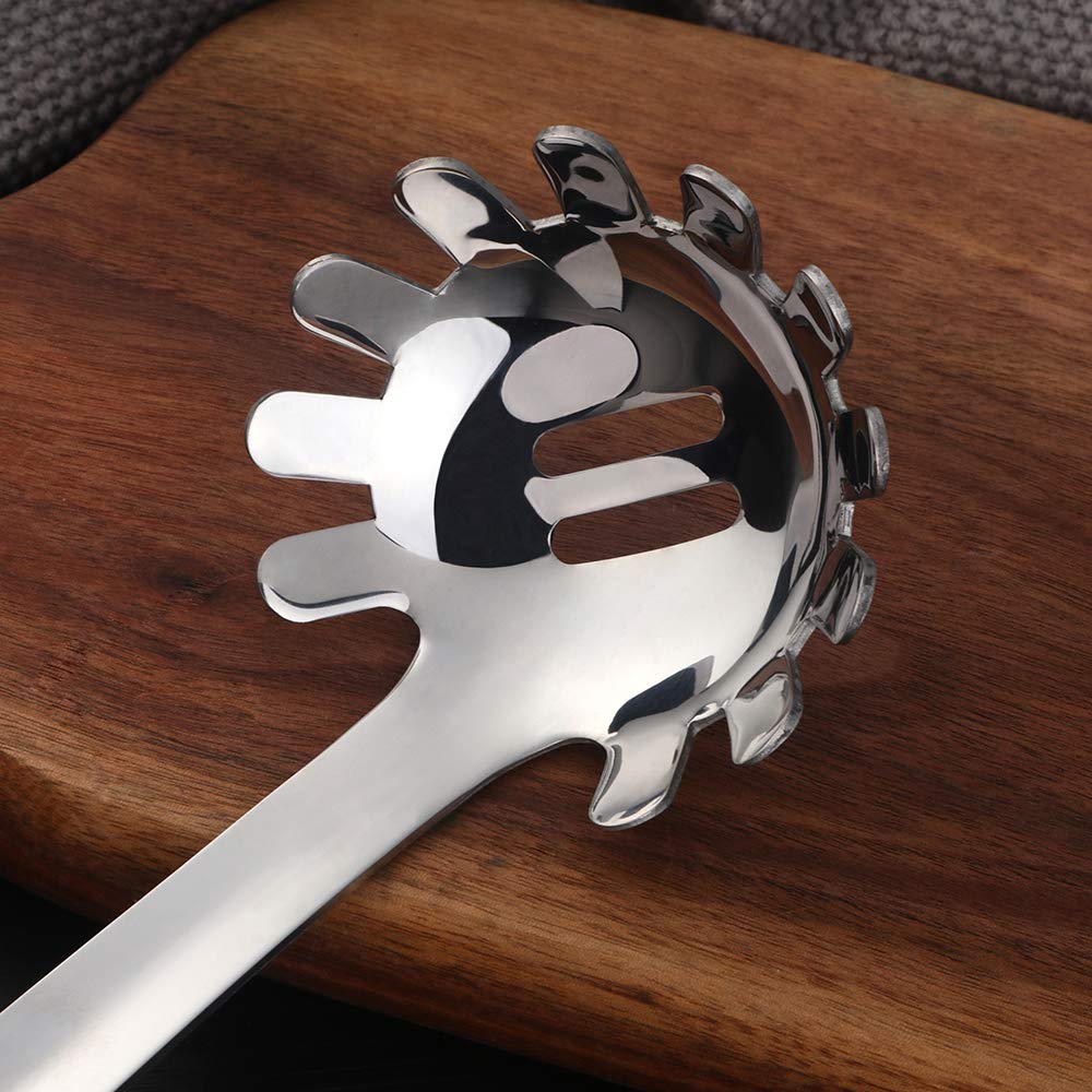 QOBIMOON Stainless Steel Kitchen Utensil Set, 8-Piece One-Piece Solid Metal Cooking Tools with Hanging Holes - Includes Ladle, Slotted Spoon, Turner, Spatula, Masher - Dishwasher Safe