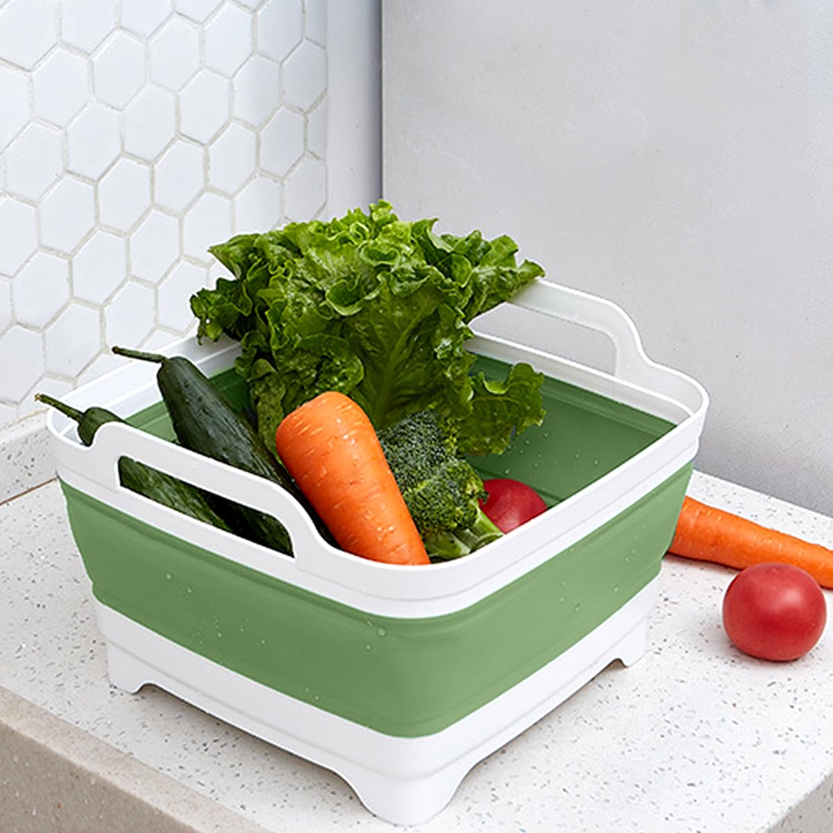 Collapsible Dish Pans 2 Pack Portable Washing Basin Dish Pan with Handle Foldable Strainer Wash and Drain Dish Tub Drainer Over Sink Foldable Dishpan for RV Trailers Camping Dish Washing Tub