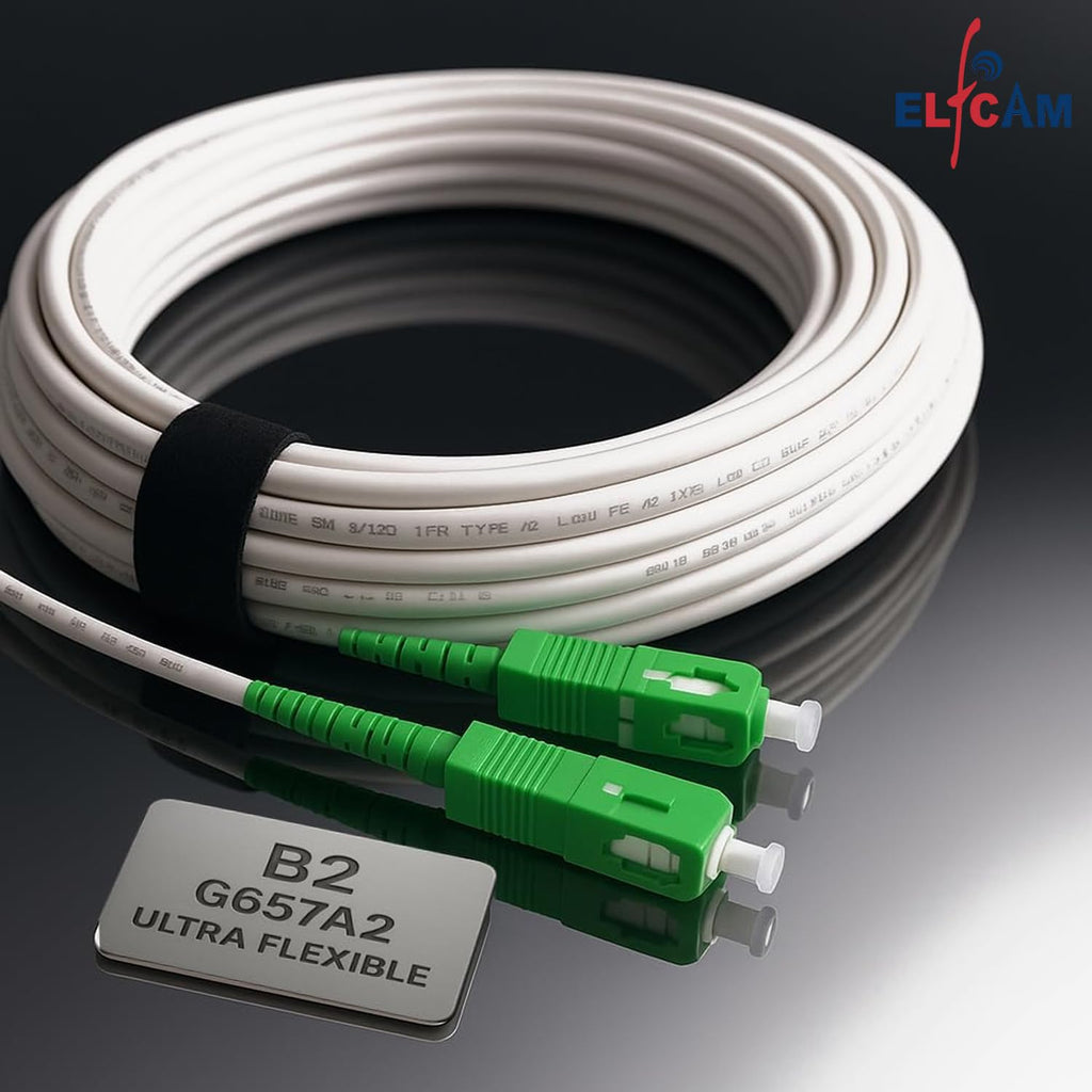 Elfcam® - 10m/32.81ft Fiber Optic Cable SCA to SCA Simplex Singlemode 9/125μm LSZH, Compatible with FTTH Cables, Rogers, Bell and Telus, White Color, 10 Meters