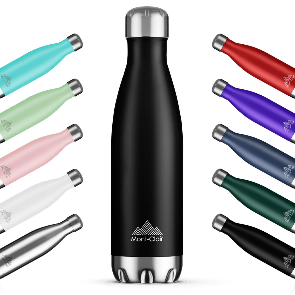 Mont-Clair H2O Stainless Steel Water Bottle, Vacuum Insulated - BPA Free, 12h Hot & 24h Cold Drinks Bottle, Metal, 1L Leakproof, Ideal for Adult, Kids, Running - Black