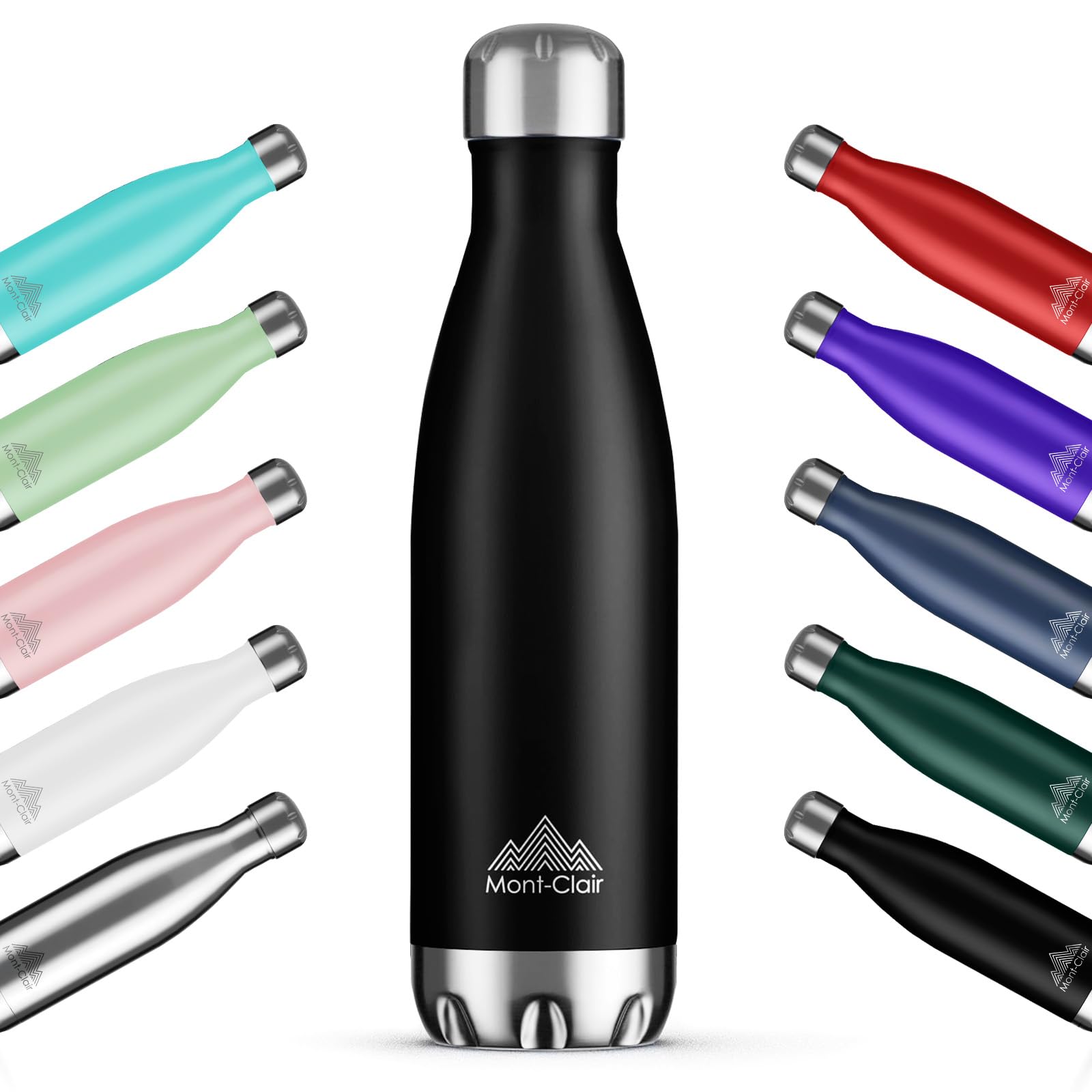 Mont-Clair H2O Stainless Steel Water Bottle, Vacuum Insulated - BPA Free, 12h Hot & 24h Cold Drinks Bottle, Metal, 1L Leakproof, Ideal for Adult, Kids, Running - Black