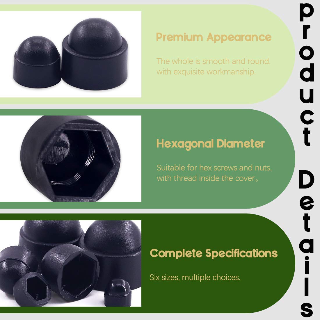 Keadic 160Pcs Bolt Covers Screw Caps Hex Head Black Plastic Dome Bolt Nut Protection Cap Covers, M4 M5 M6 M8 M10 M12