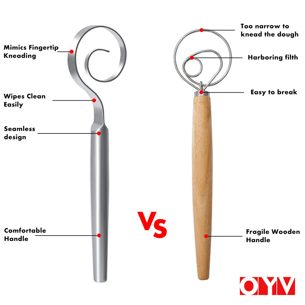 OYV 12-Inch Seamless Dough Whisk, 18/10 Stainless Steel Bread Whisk, Danish Wisk for Sourdough, Pizza, Cookies, Pancake & Waffle, Easy to Clean Sour Dough Tools