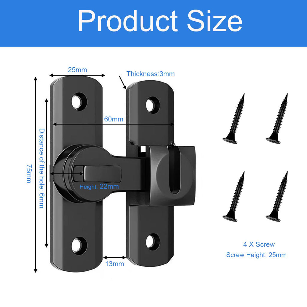 2PS 90/180 Barn Door Lock, Heavy Duty Rust-Proof Sliding Door Lock - Protecting Families Childs Safety Gate Latch for Barn,Bathroom, Garden, Window, Cabinet, Garage, Pet Door (Black)