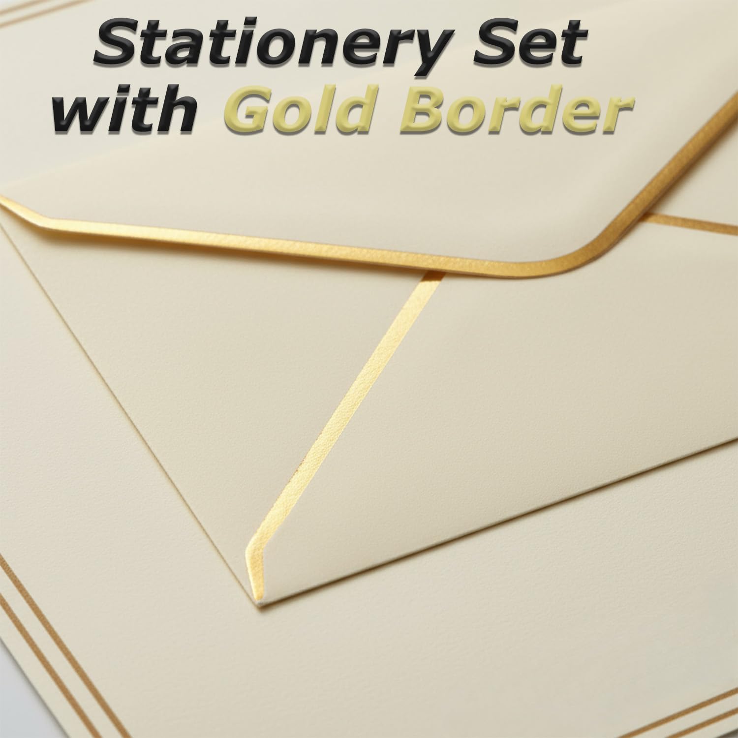 Acidea 150 Pieces Stationery Set with Gold Border, Luxury Gold Border Business Envelopes Letter Writing Paper Stickers, Letter Paper and Envelopes Set for Birthday Wedding Invitation Love Letters