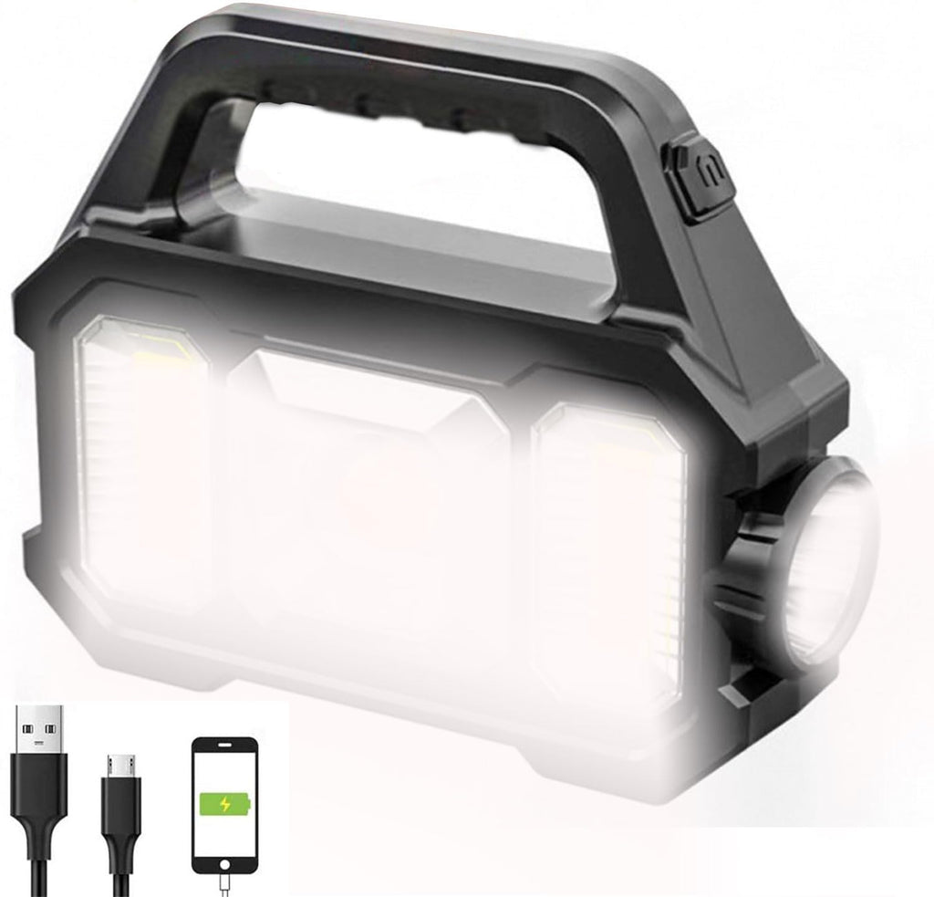 Solar Rechargeable LED Spotlight Flashlight, Super Bright 6000LM Handheld LED Searchlight, Multi-Functional Portable Lamp Camping Lantern Flashlight, 6 Light Modes, IPX4 Waterproof