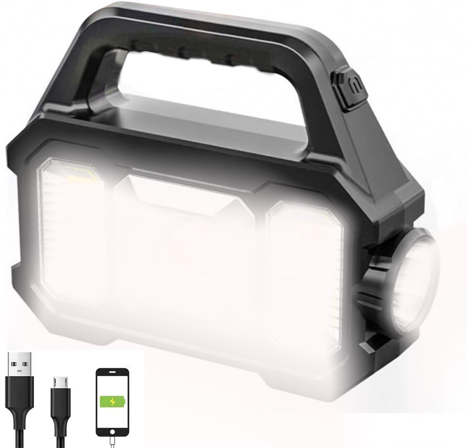 Solar Rechargeable LED Spotlight Flashlight, Super Bright 6000LM Handheld LED Searchlight, Multi-Functional Portable Lamp Camping Lantern Flashlight, 6 Light Modes, IPX4 Waterproof