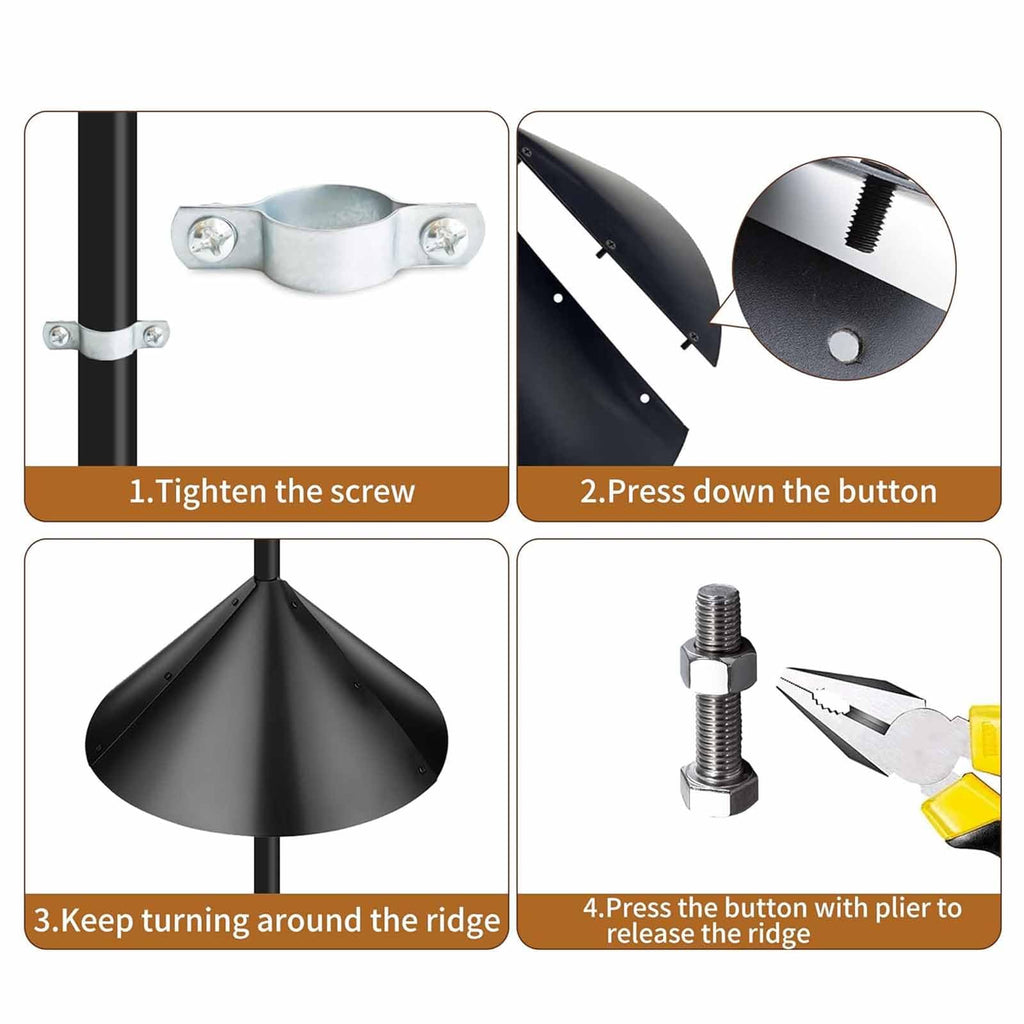 LinamHoz Squirrel Baffle for Bird Feeder Pole, Anti-Squirrel Guard Stopper for Outdoor Bird Feeders Squirrel Proof (Black Pole Style)
