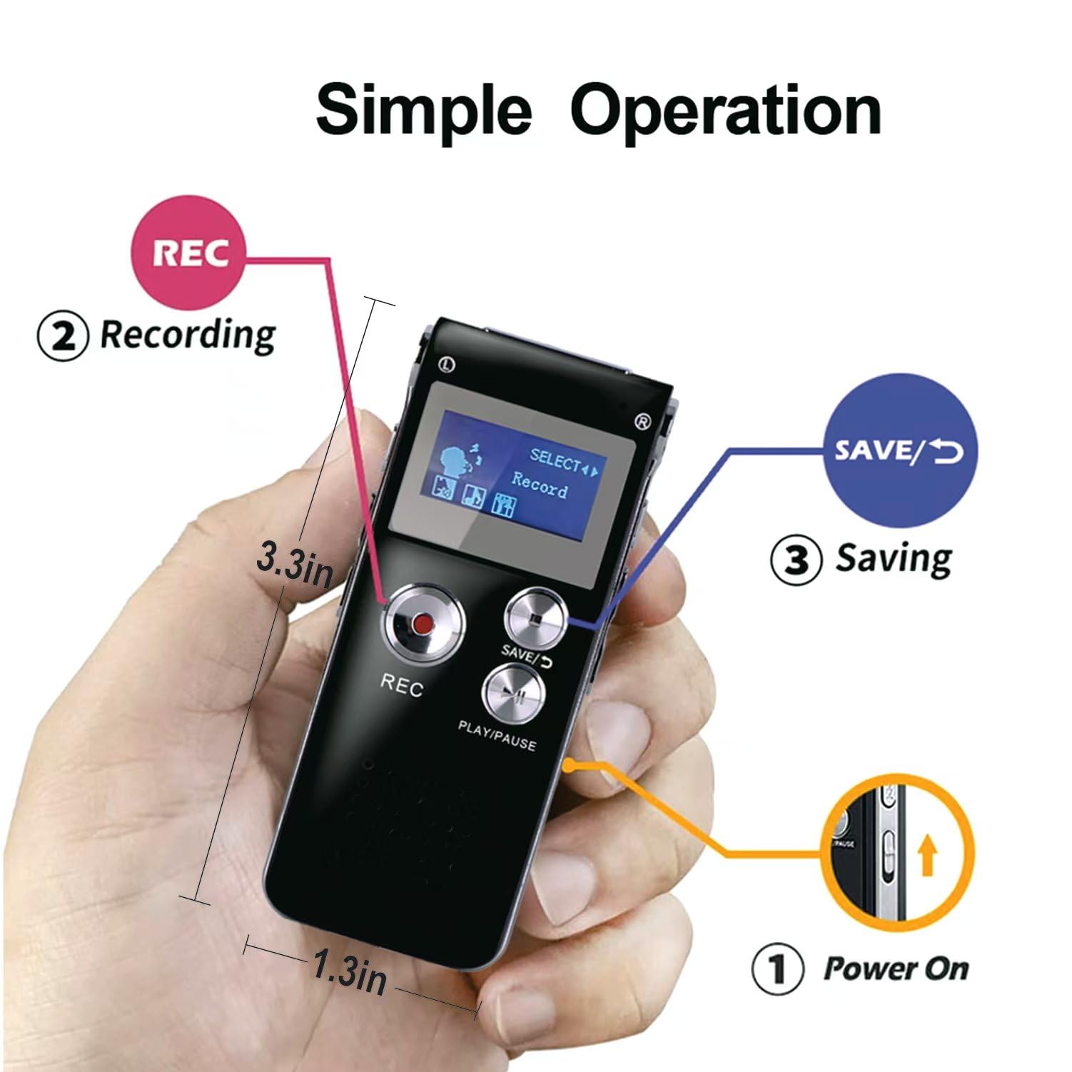 16GB Digital Voice Recorder Voice Activated Recorder with Playback Upgraded Portable Tape Recorder for Lectures, Meetings, Interviews, Portable Audio Recorder Dictaphone USB Charge, MP3, Password