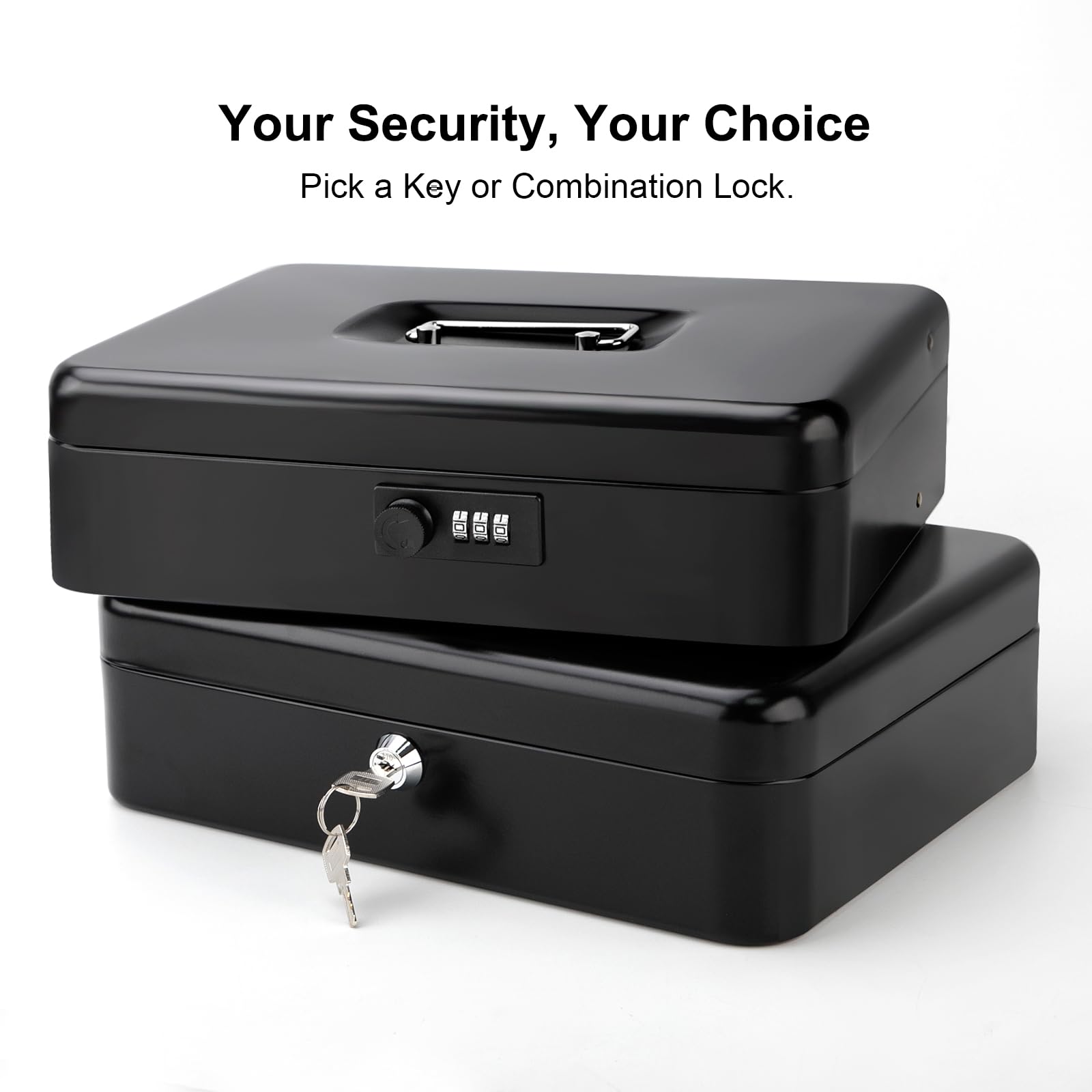 Jssmst Large Cash Box with Lock - 2017 New Metal Money Box 100% Safe, 11.8L x 9.5W x 3.5H Inches, Black, SM-CB0501L
