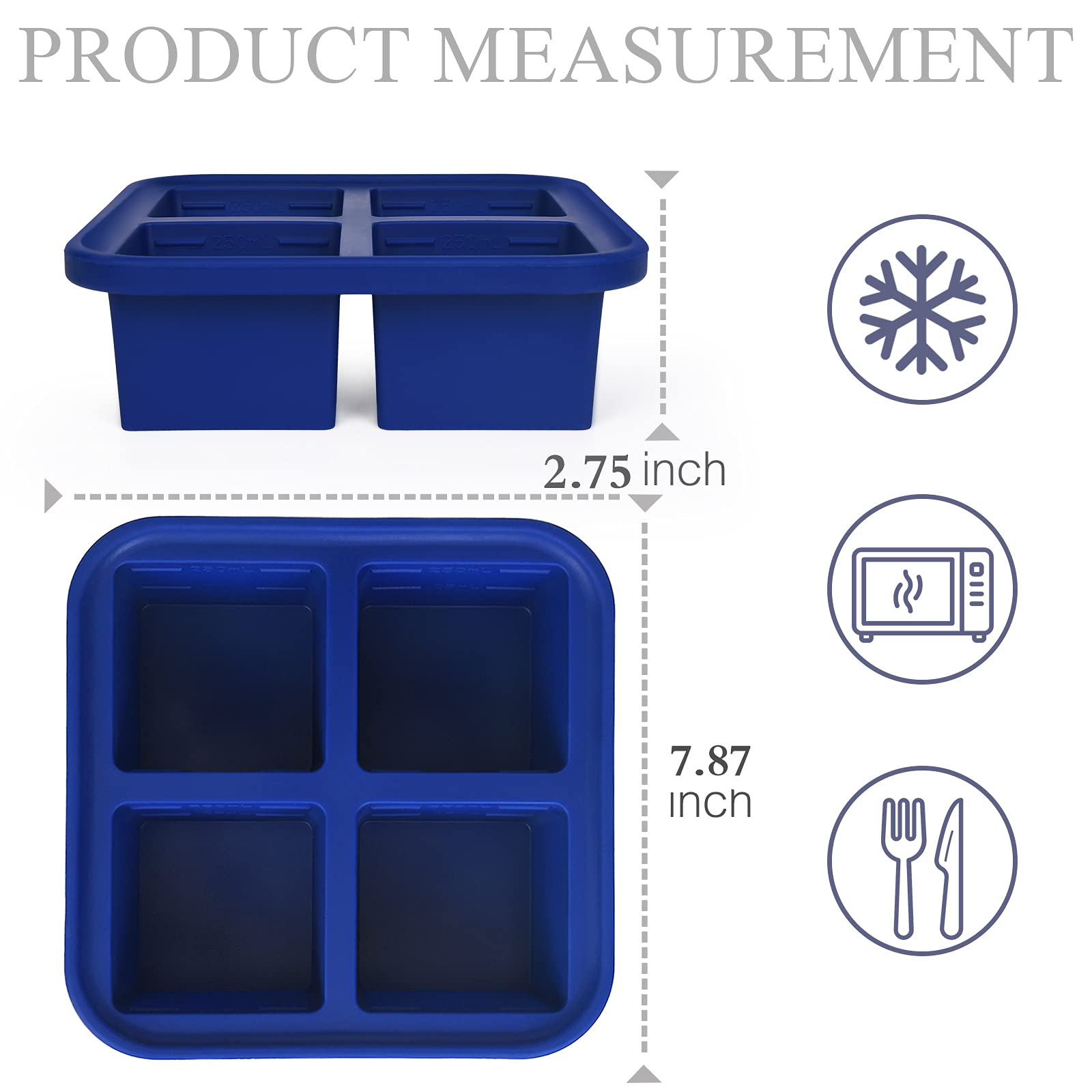Kinggrand Kitchen 1-Cup Silicone Freezer Tray with Lid - 2 Pack - Make 8 Perfect 1-Cup Portions - Easy Release Molds for Food Storage & Freeze Soup, Broth, Stew or Sauce