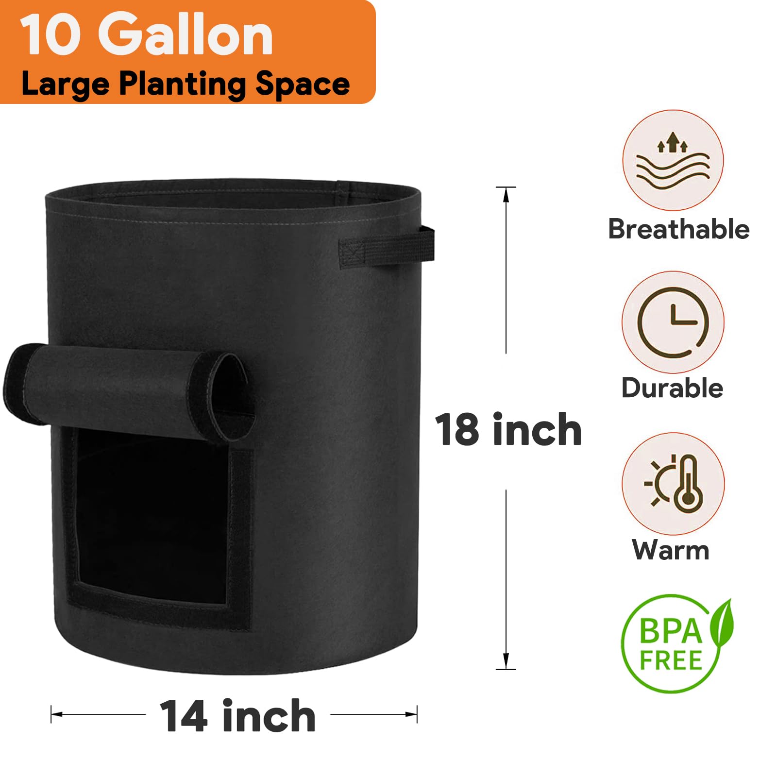 Potato Grow Bags 10 Gallon 4 Pack Fabric Pots Thickened Nonwoven Grow Bags with Reinforced Handles Garden Planting Bags for Tomato Vegetables Fruits Garden Pots Outdoor Indoor(14" Dia x 18" H)