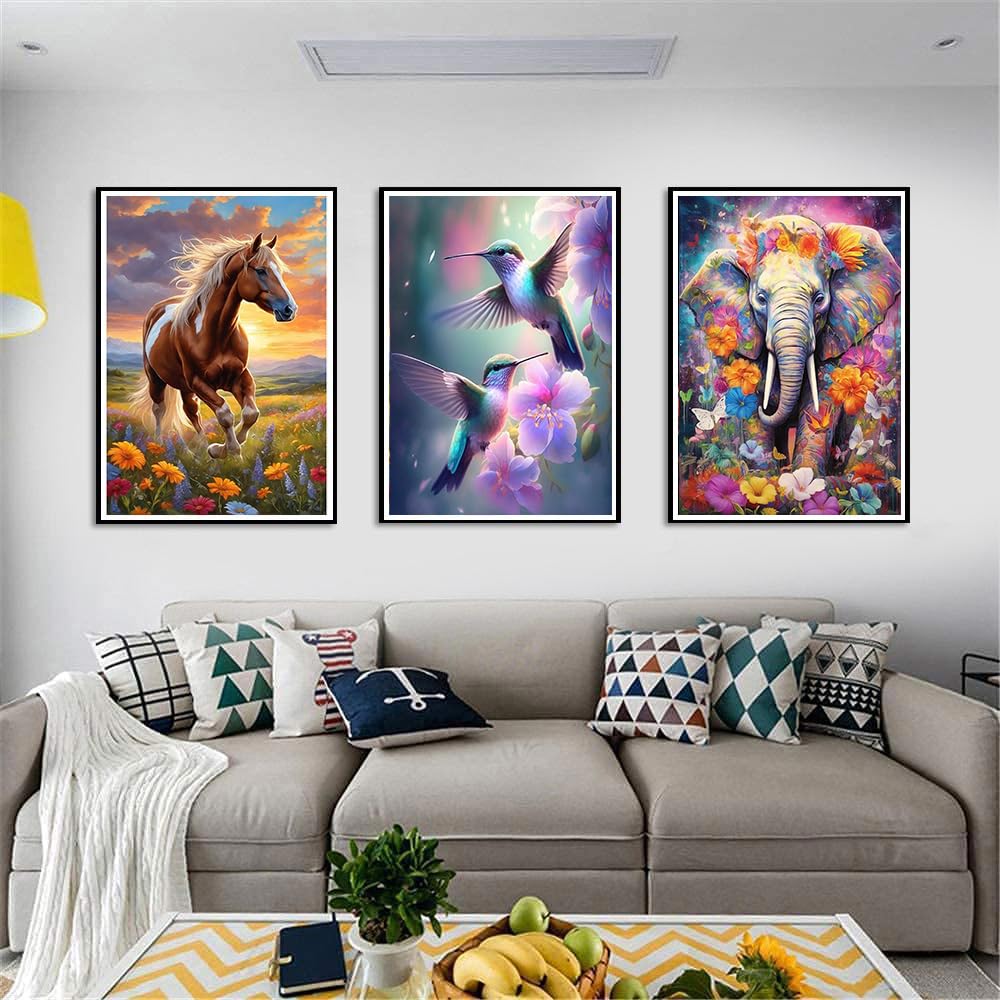 9 Pack Diamond Painting Kits,Cow Hummingbird 5D Diamond Art Kits for Adults Wolf Cat Full Drill Diamond Paintings Kit for Adults Beginners, DIY Animal Diamond Painting Packs Gem Art Home Wall Decor 11.8x15.7in