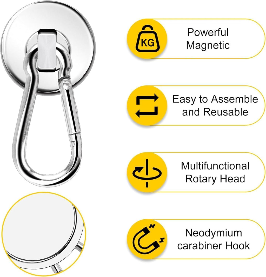 DIYMAG Magnetic Hooks, 110LBS Strong Heavy Duty Neodymium Magnet Hooks with Swivel Carabiner Hook,Great for Your Refrigerator and Other Magnetic Surfaces, Pack of 7