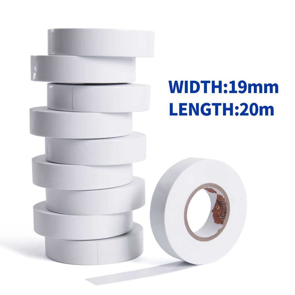 TAPEBEAR 10 Rolls White Electrical Tape, 3/4-Inch x 65.6 Feet, Strong Adhesive, Insulation, Waterproof, Professional Grade, for Insulating, Repairing, Electrical Wires Protection