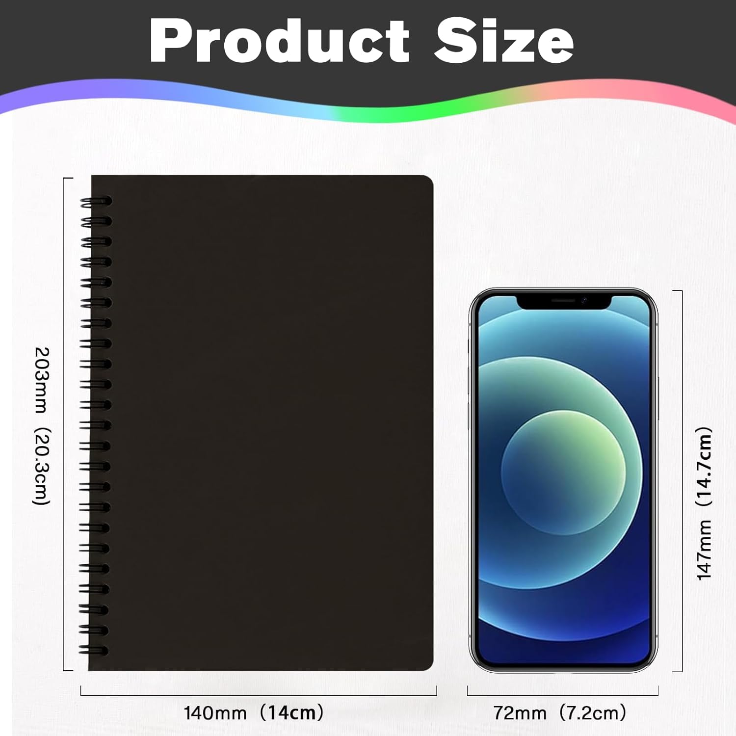 12Pack Spiral Notebook with 10pcs Sticky Tabs,A5 Lined Notebooks120 Pages,Hardcover Notebook for Women Men,Coil Notepad,5.5" x 8.3",Lined Paper for Work, School,Office（Black）