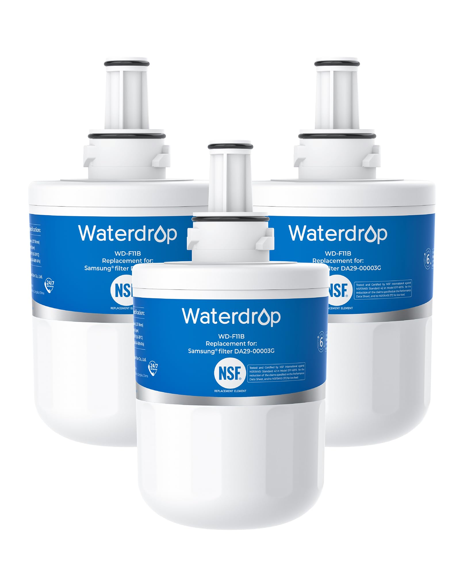 Waterdrop DA29-00003G Refrigerator Water Filter, Replacement for Samsung®, DA29-00003B, DA29-00003A, Aqua-Pure Plus, HAFCU1, RFG237AARS, FMS-1, RS22HDHPNSR, RSG257AARS, Pack of 3 (Package May Vary)
