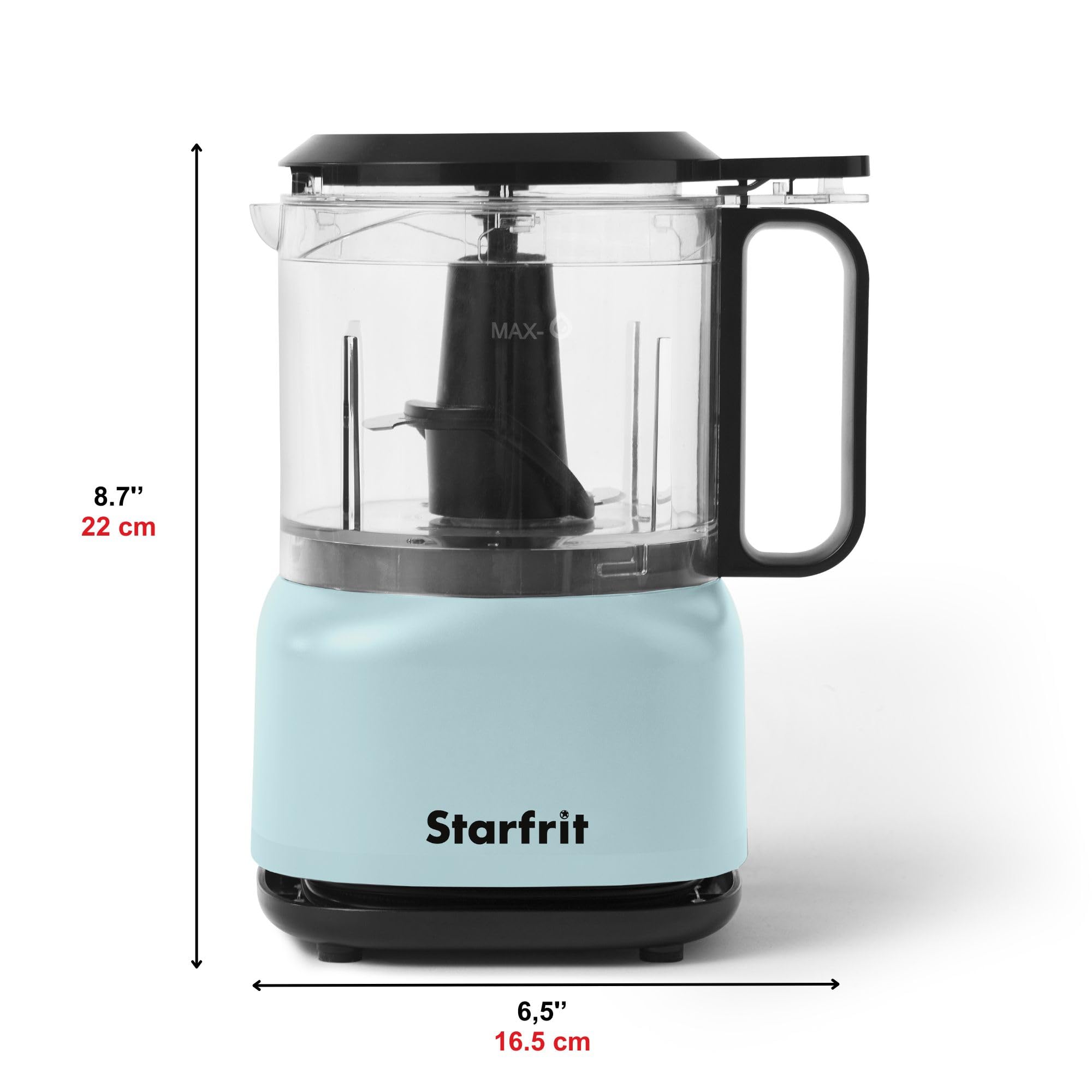 Starfrit Electric Food Chopper - 3.5 Cup BPA-Free Bowl - One-Touch Pulse and On - Integrated Drizzle Basin - Quick Chopping Mixing Pureeing - 250W - Blue
