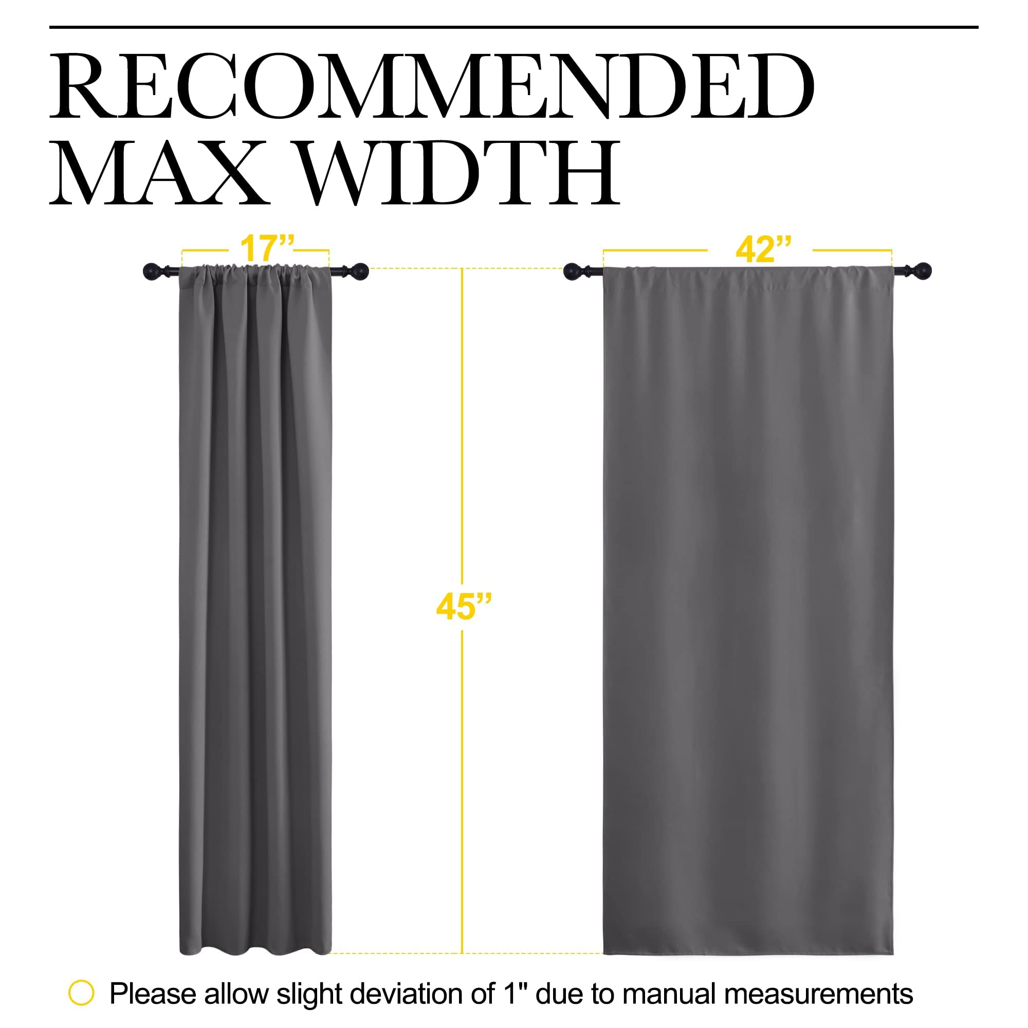 NICETOWN Blackout Curtains 45 Inches Long Thermal Insulated for Bedroom, Room Darkening Window Curtains 2 Panels for Kitchen, Short Drapes Privacy Rod Pocket for Closet/Bunk Bed (W42 x L45, Grey)