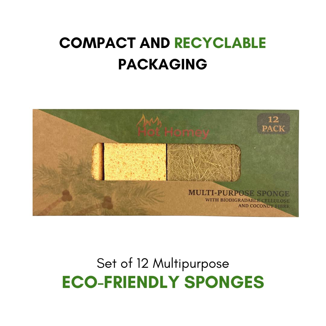 Hot Homey Non-Scratch Plant Based Scrub Sponge - Coconut Fiber and Biodegradable Sponges - Perfect Compostable Scrub Pads for Dishes and Bathroom