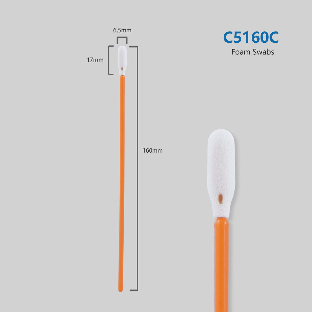 AAwipes Foam Swabs 6.3" (100 pcs, Round Head, Orange) Long Cleanroom Foam Cleaning Swab Sponge Stick for Inkjet Printer, Optical Instruments, Electronics (5160C)