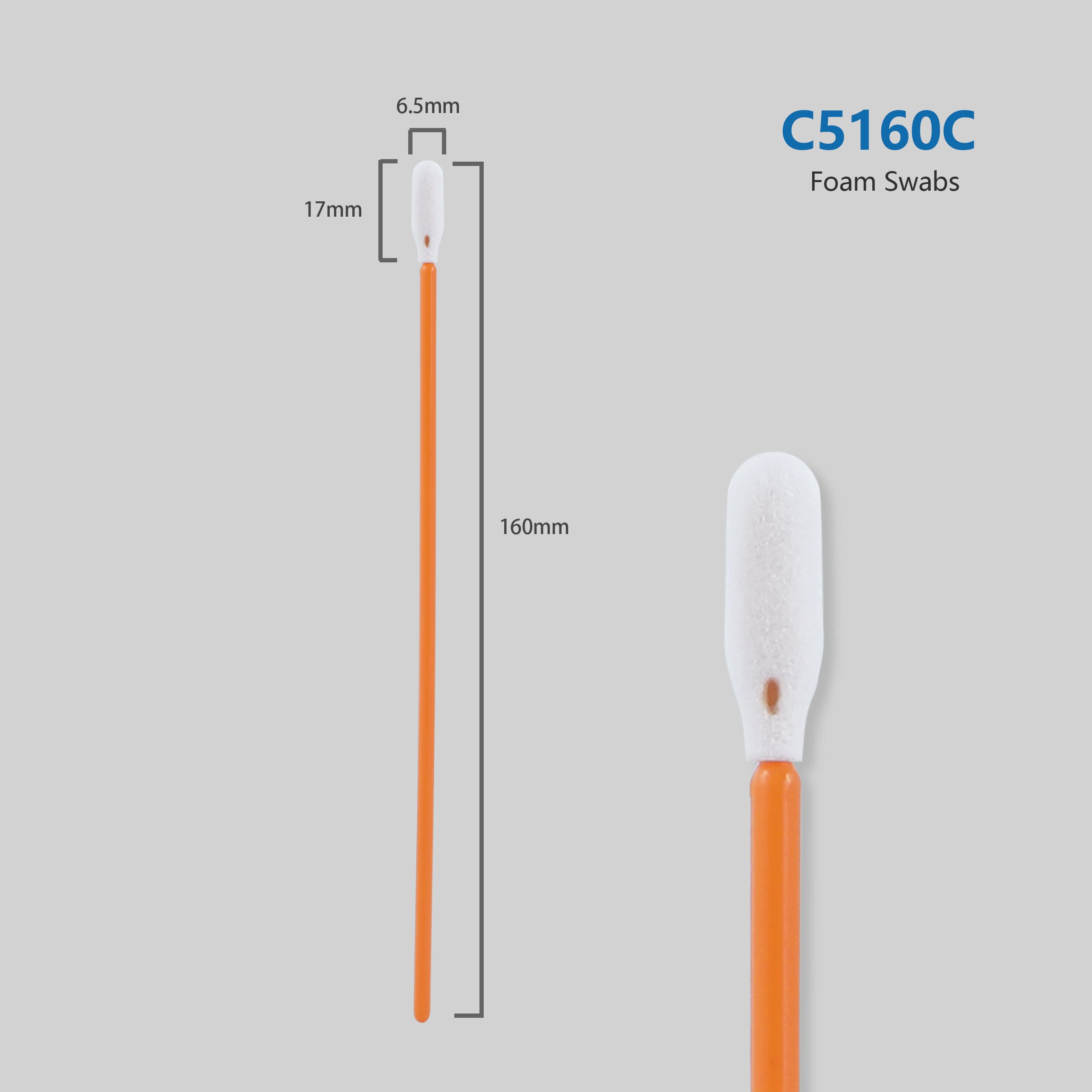 AAwipes Foam Swabs 6.3" (100 pcs, Round Head, Orange) Long Cleanroom Foam Cleaning Swab Sponge Stick for Inkjet Printer, Optical Instruments, Electronics (5160C)
