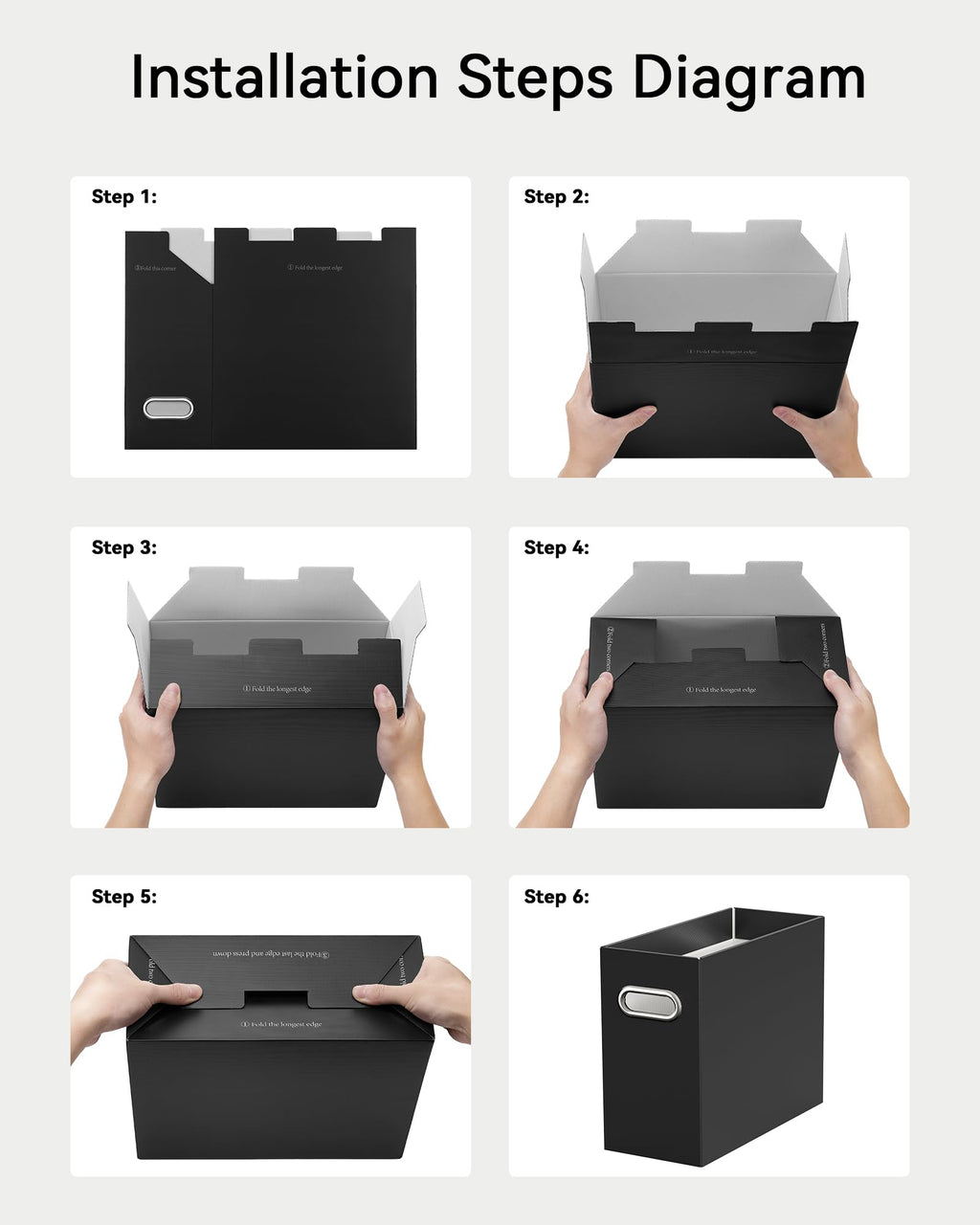 Oterri Cardboard File Organizer for Hanging File Folders Letter Size, File Storage Box with Handle, File Folder Organizer for Office, Home, School (Black, Letter Size - 4 Packs)