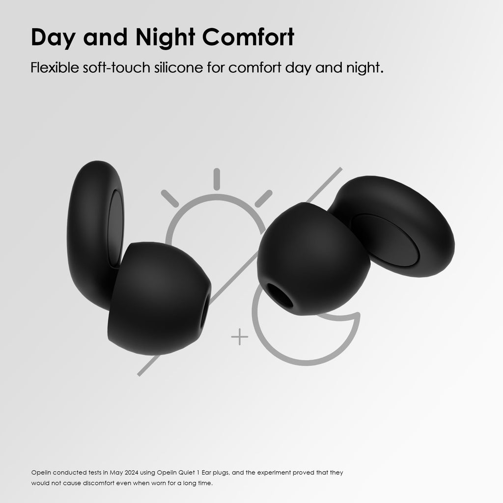OPEIIN Ear Plugs for sleep - Flexible Silicone for Superior Hearing Protection,Ultra-Soft Reusable Noise-Reducing Earplugs for Sleep, Focus, Travel | Custom Fit with 8 Tips in XS/S/M/L | 28dB (SNR) (Black)