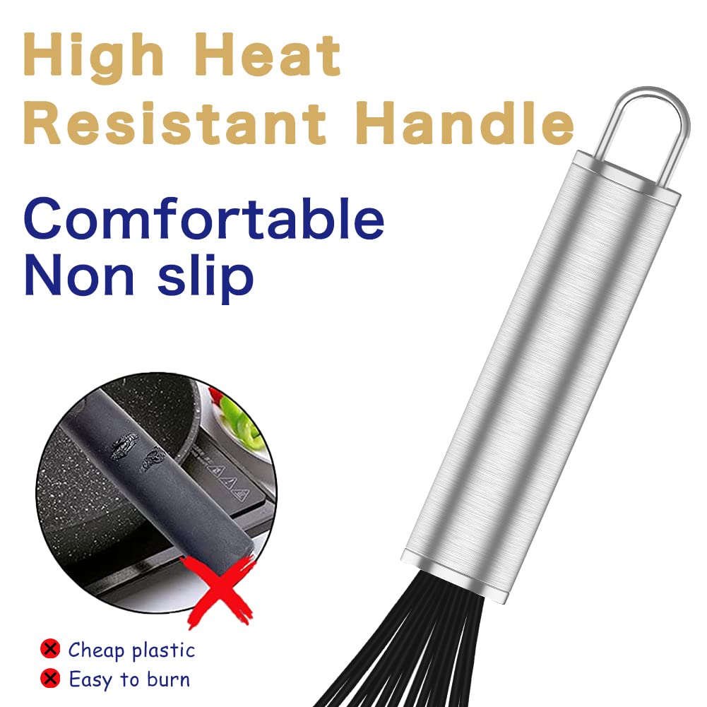 OYV Silicone Whisk,3 Pack Professional whisks for Cooking Non Scratch,Stainless Steel & Silicone wisk,Plastic Rubber Whisk for nonstick cookware,Small Silicone Whisk Set,Black