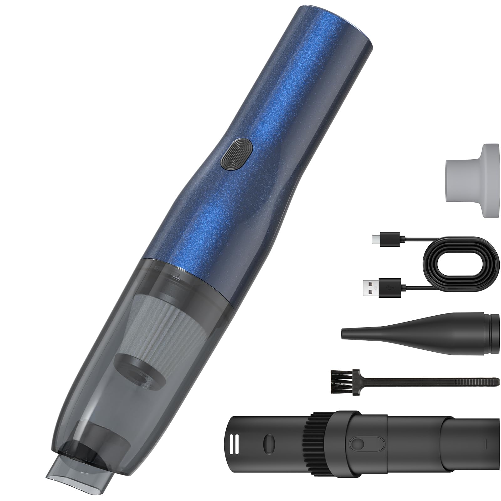 Blozor H2 Handheld Vacuum Car Vacuum, Mini Cordless Vacuum Cleaner with High-Speed Brush Motor Visual Dust Storage Silo Type-C Charge for Car Interiors, Sofas, Tabletops, Keyboards-Blue Gray