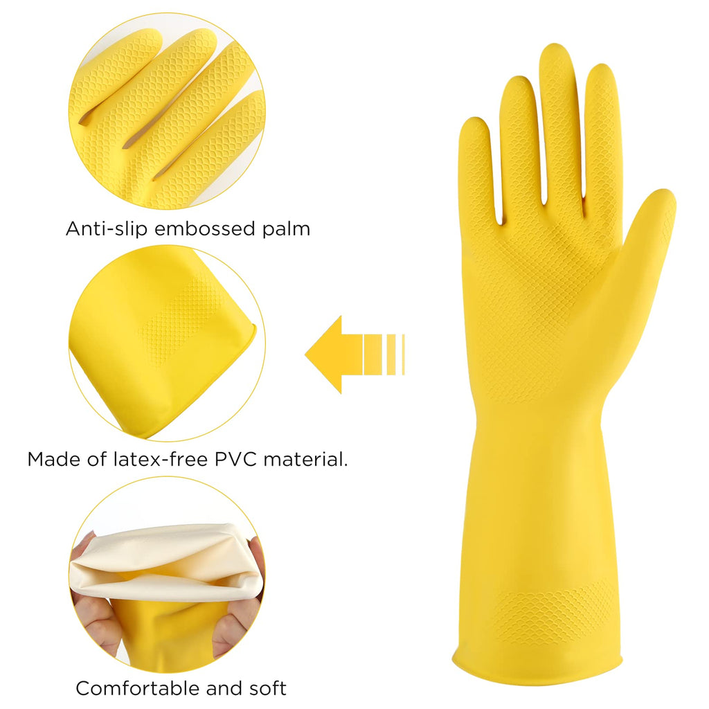 Rubber cleaning gloves yellow 6 Pairs for Household,Reuseable dishwashing gloves for Kitchen.(6,Medium)